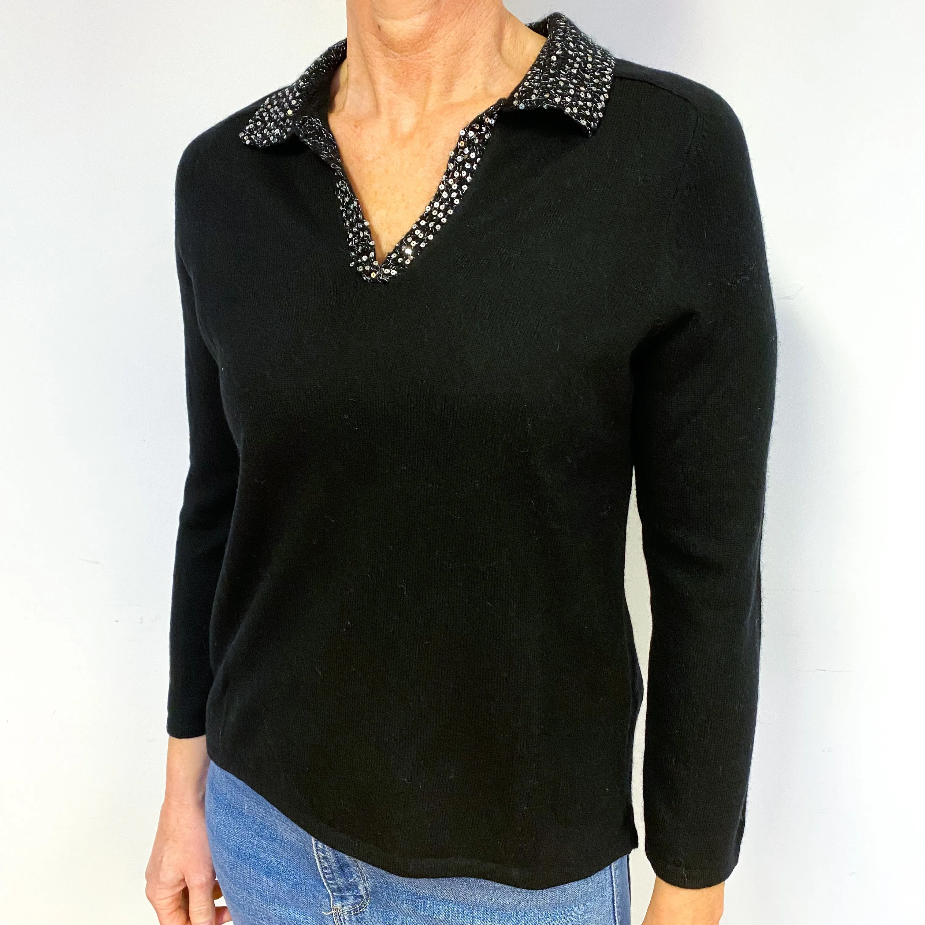 Black  Cashmere V-Neck Jumper Medium
