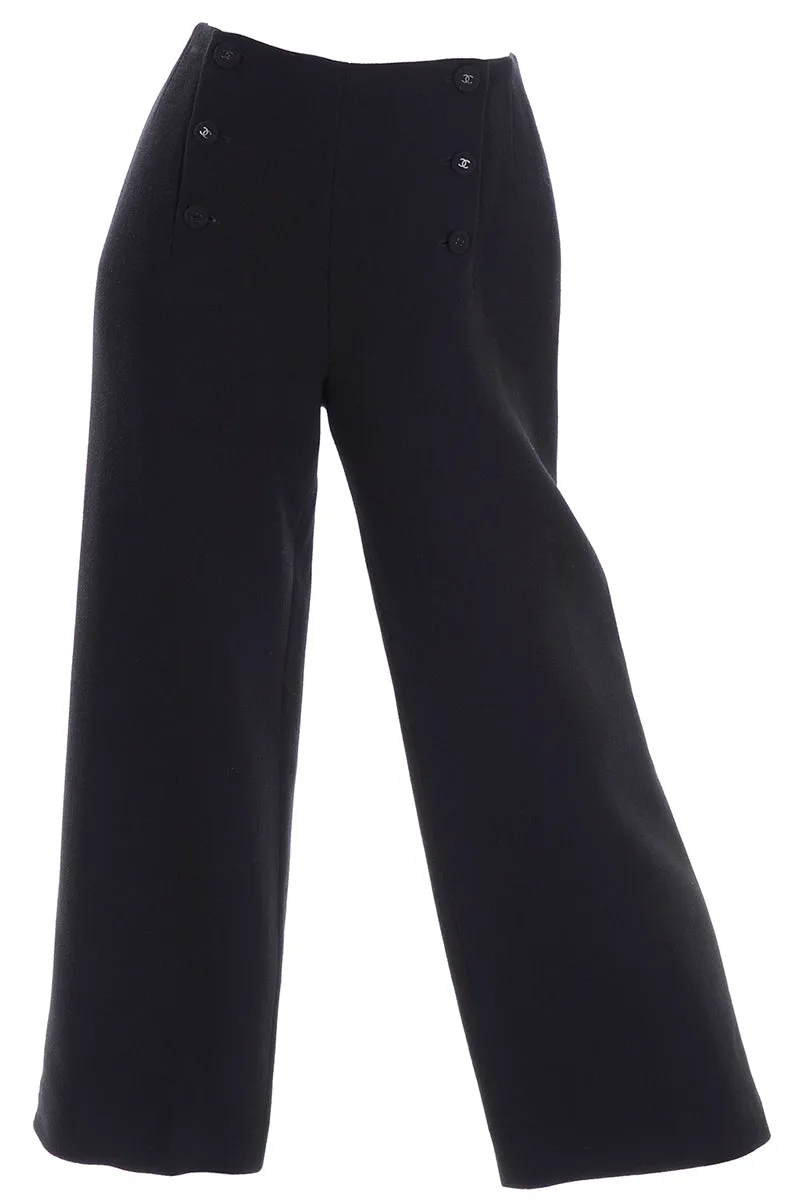 Black Chanel Sailor Inspired Pants Vintage High Waist Wide Leg Trousers