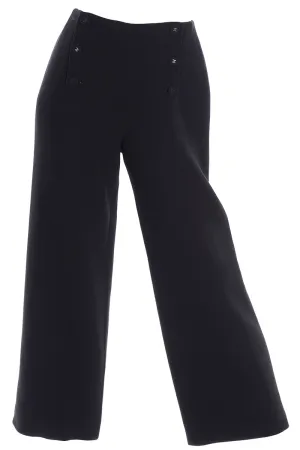 Black Chanel Sailor Inspired Pants Vintage High Waist Wide Leg Trousers
