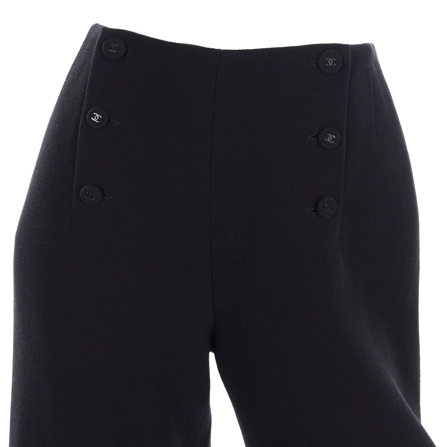 Black Chanel Sailor Inspired Pants Vintage High Waist Wide Leg Trousers