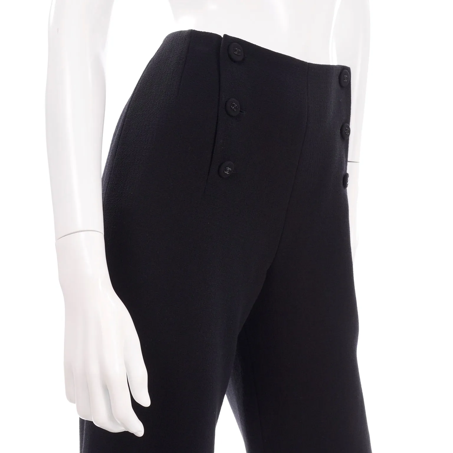 Black Chanel Sailor Inspired Pants Vintage High Waist Wide Leg Trousers