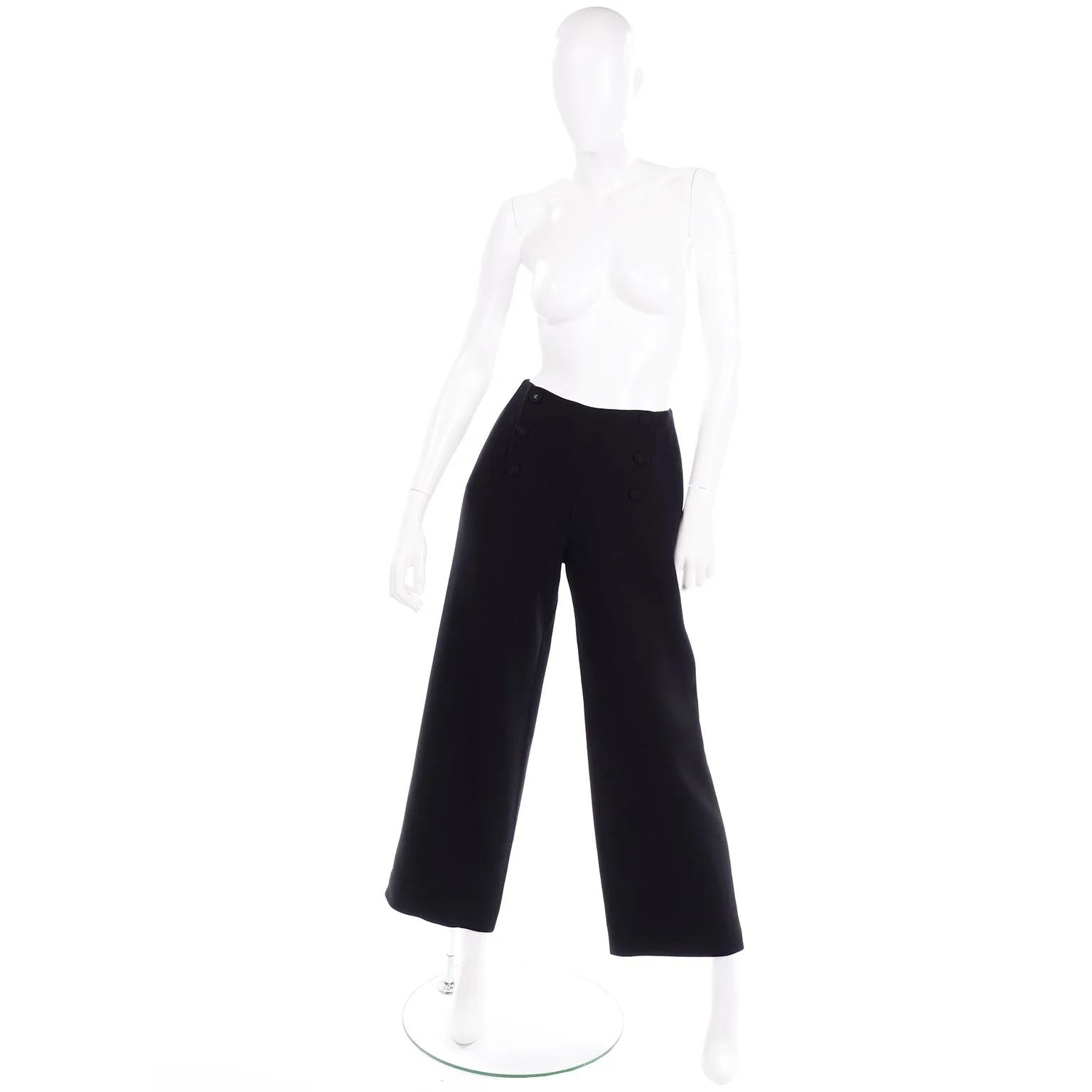 Black Chanel Sailor Inspired Pants Vintage High Waist Wide Leg Trousers