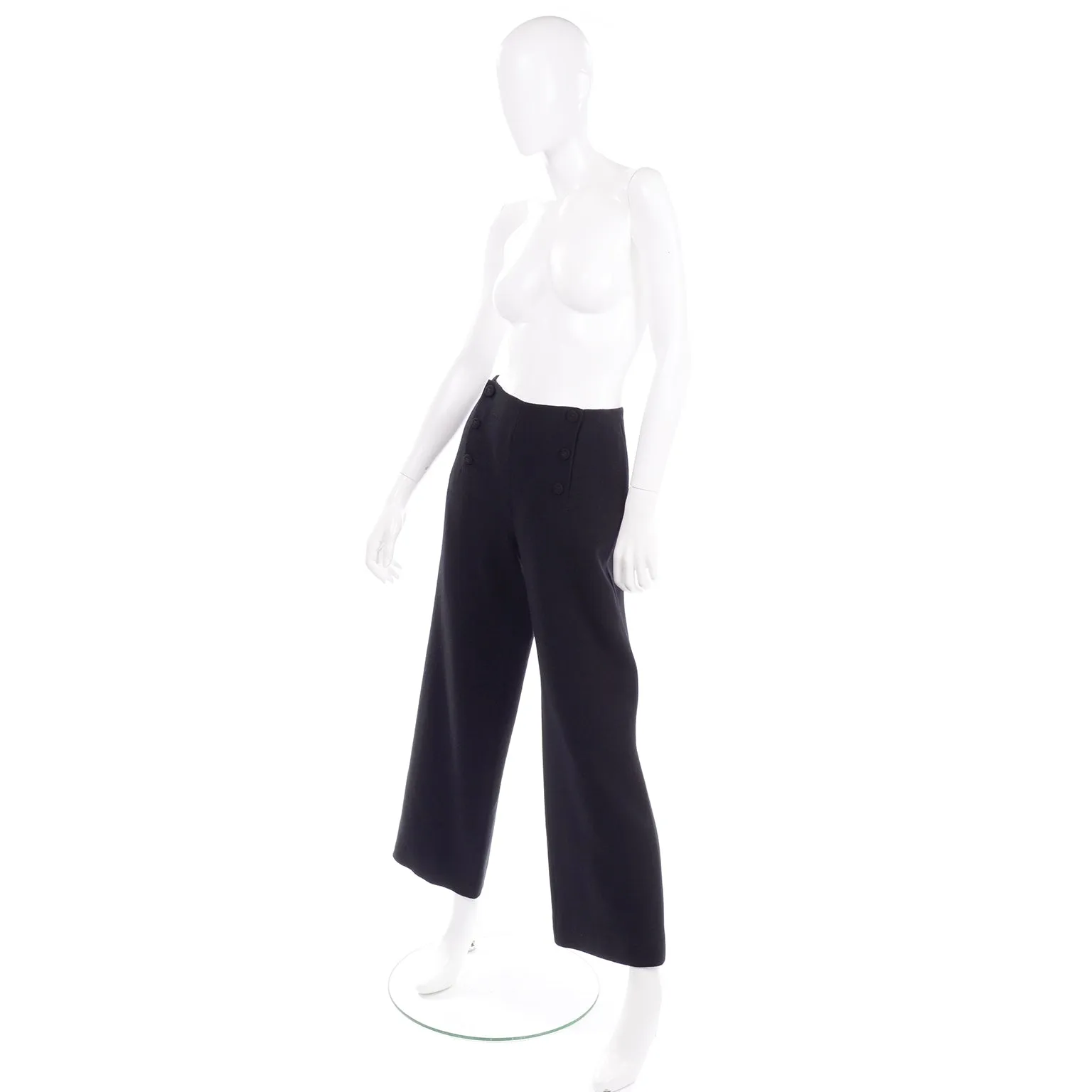 Black Chanel Sailor Inspired Pants Vintage High Waist Wide Leg Trousers