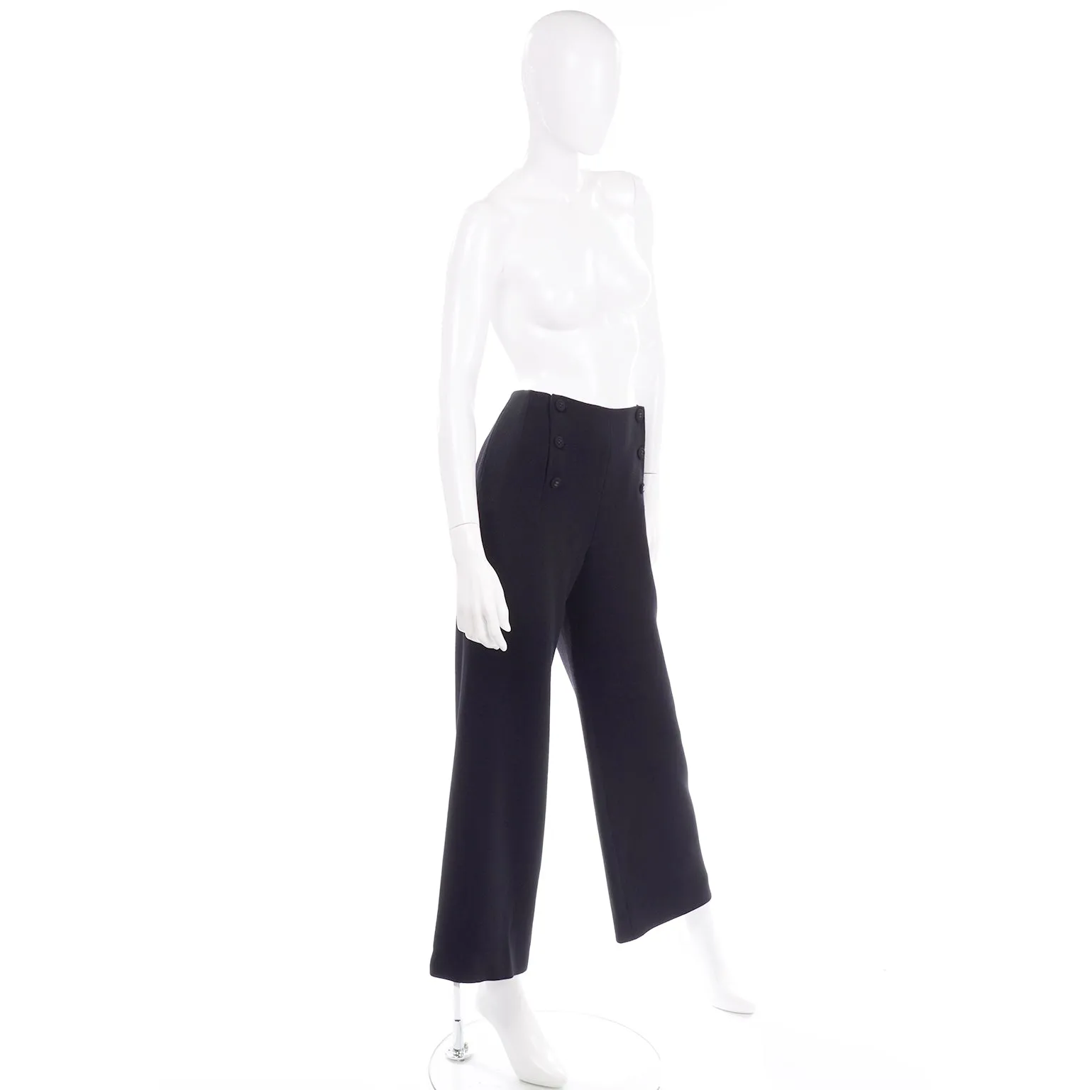 Black Chanel Sailor Inspired Pants Vintage High Waist Wide Leg Trousers