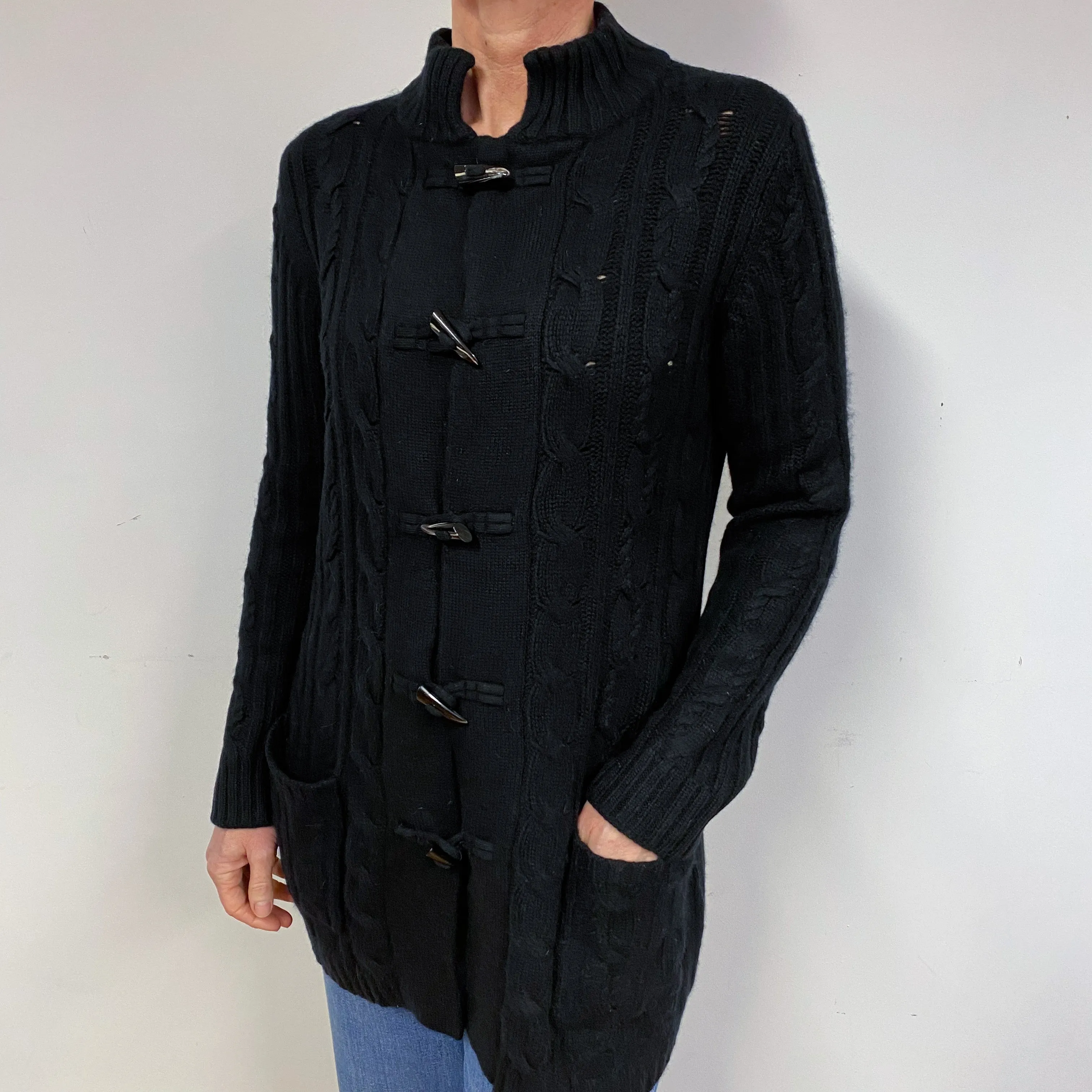 Black Chunky Cable Cashmere Cardigan Medium