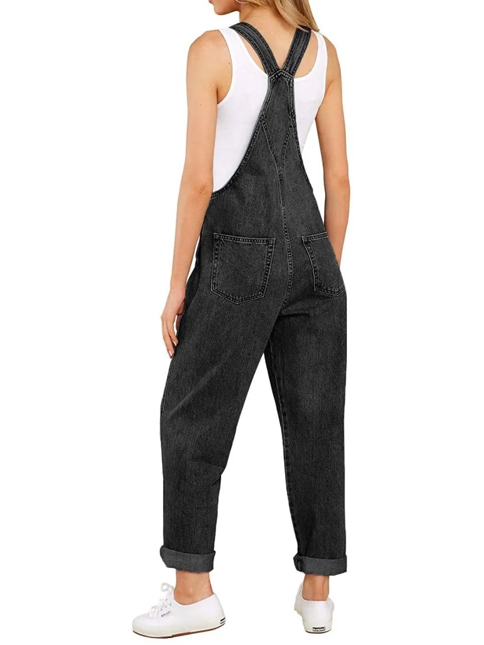 Black denim stretch jumper overall