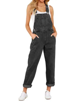 Black denim stretch jumper overall