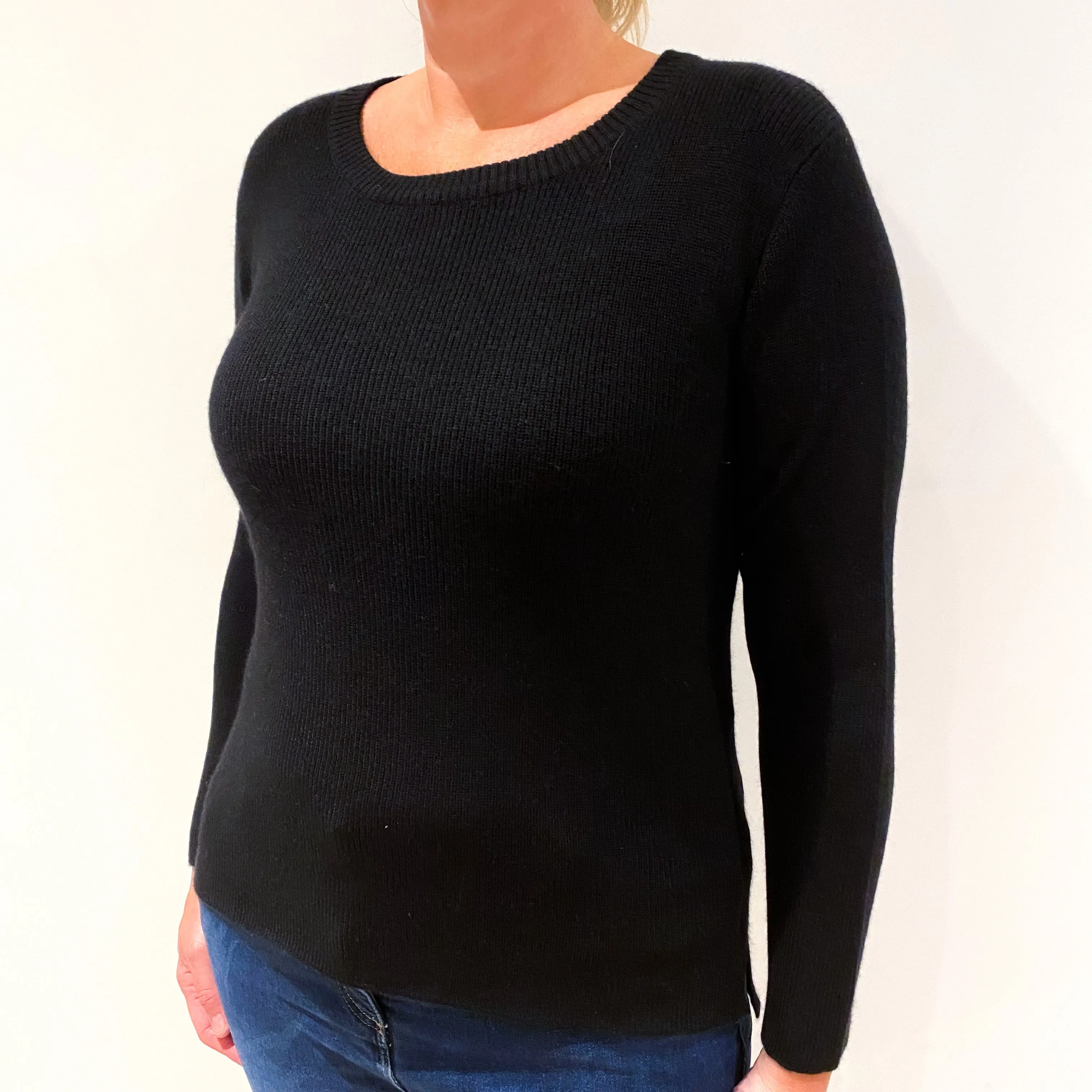 Black Heavy Knit Cashmere Crew Neck Jumper Large