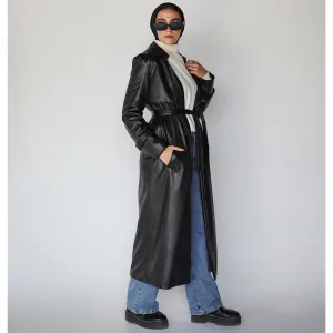 Black leather trench coat