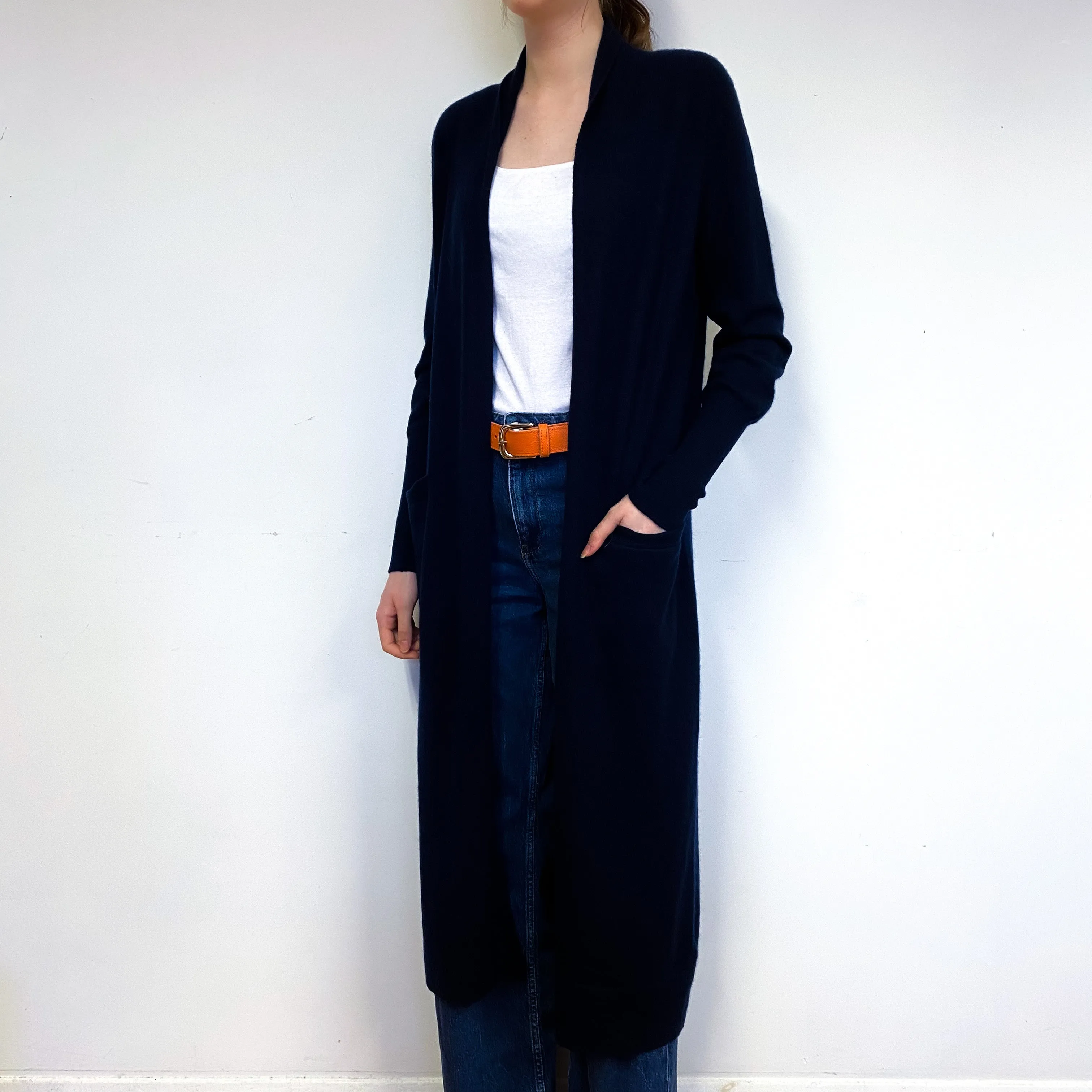 Black Longline Cashmere Edge to Edge Cardigan Extra Small