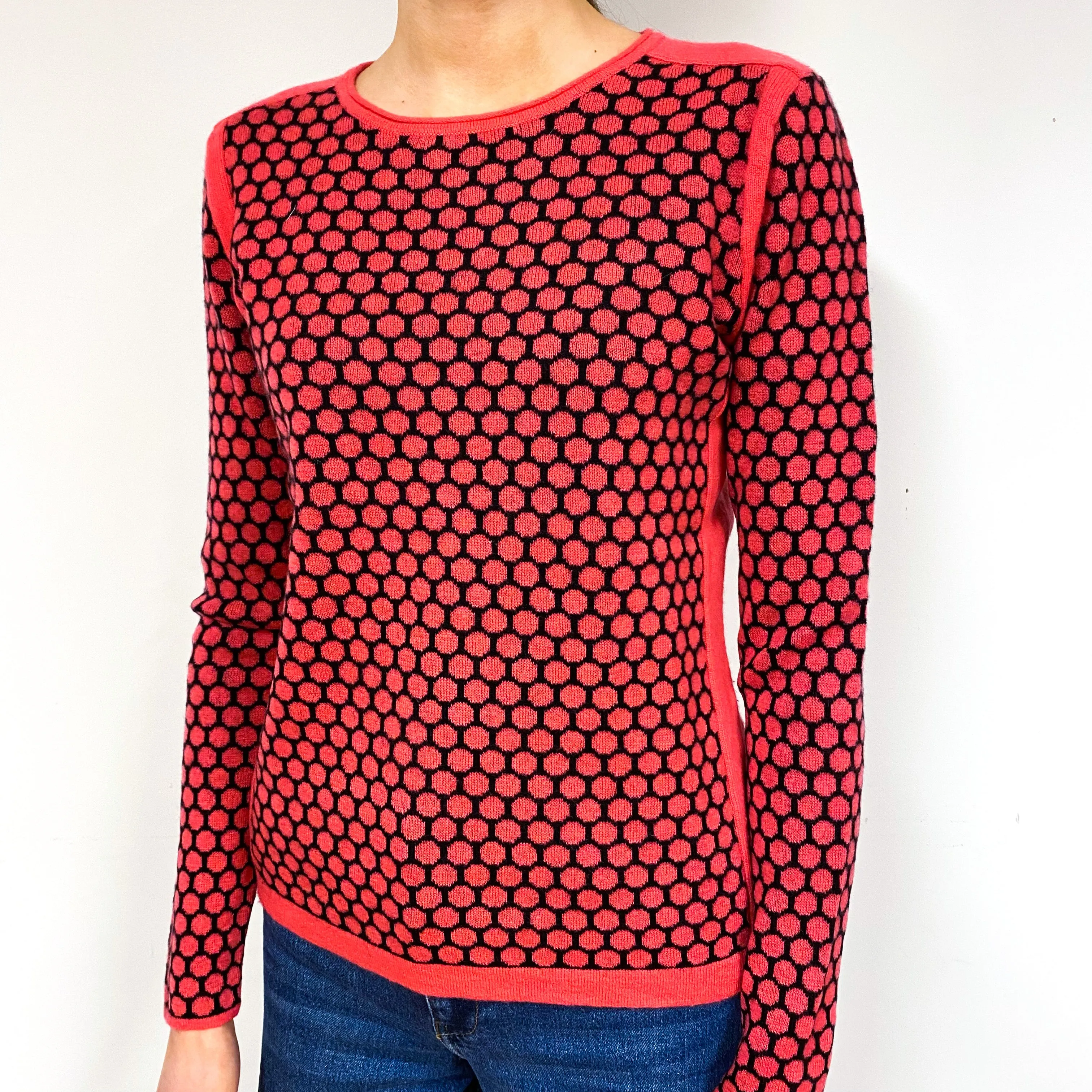 Black Pink Honeycomb Cashmere Crew Neck Jumper Extra Small