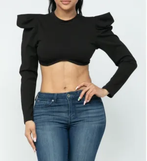 Black Power Shoulder Cropped Top