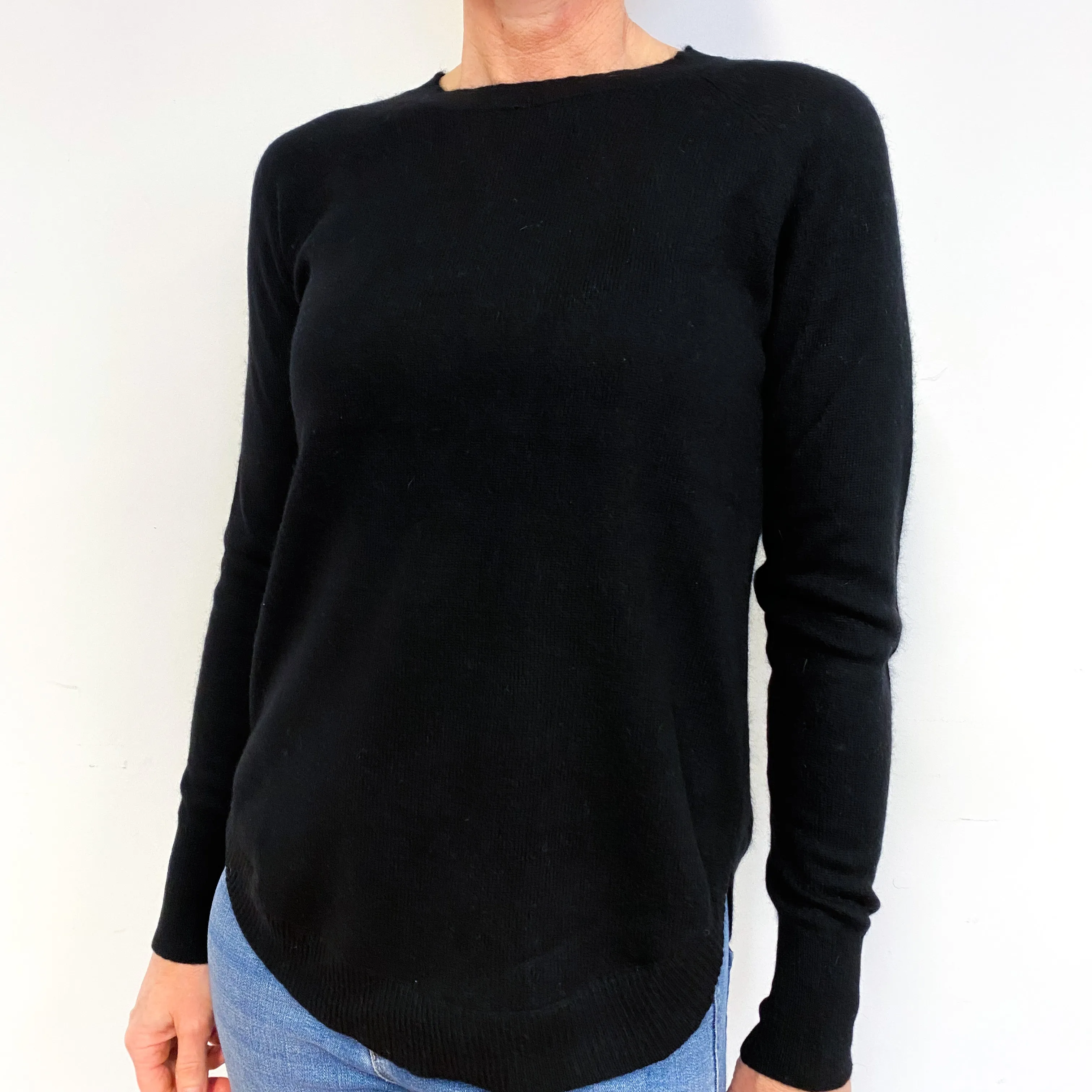 Black Scooped Hem Cashmere Crew Neck Jumper Medium