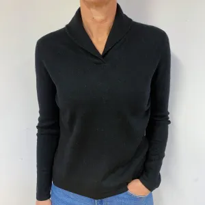 Black Shawl Collar Cashmere V-Neck Jumper Medium