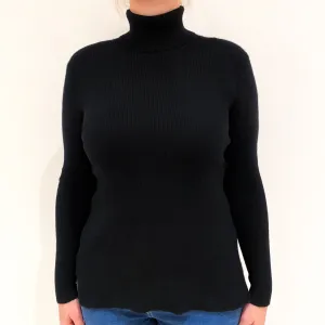 Black Skinny Ribbed Cashmere Polo Neck Jumper Large
