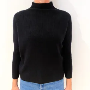 Black Slouchy Batwing Cashmere Turtle Neck Jumper Small