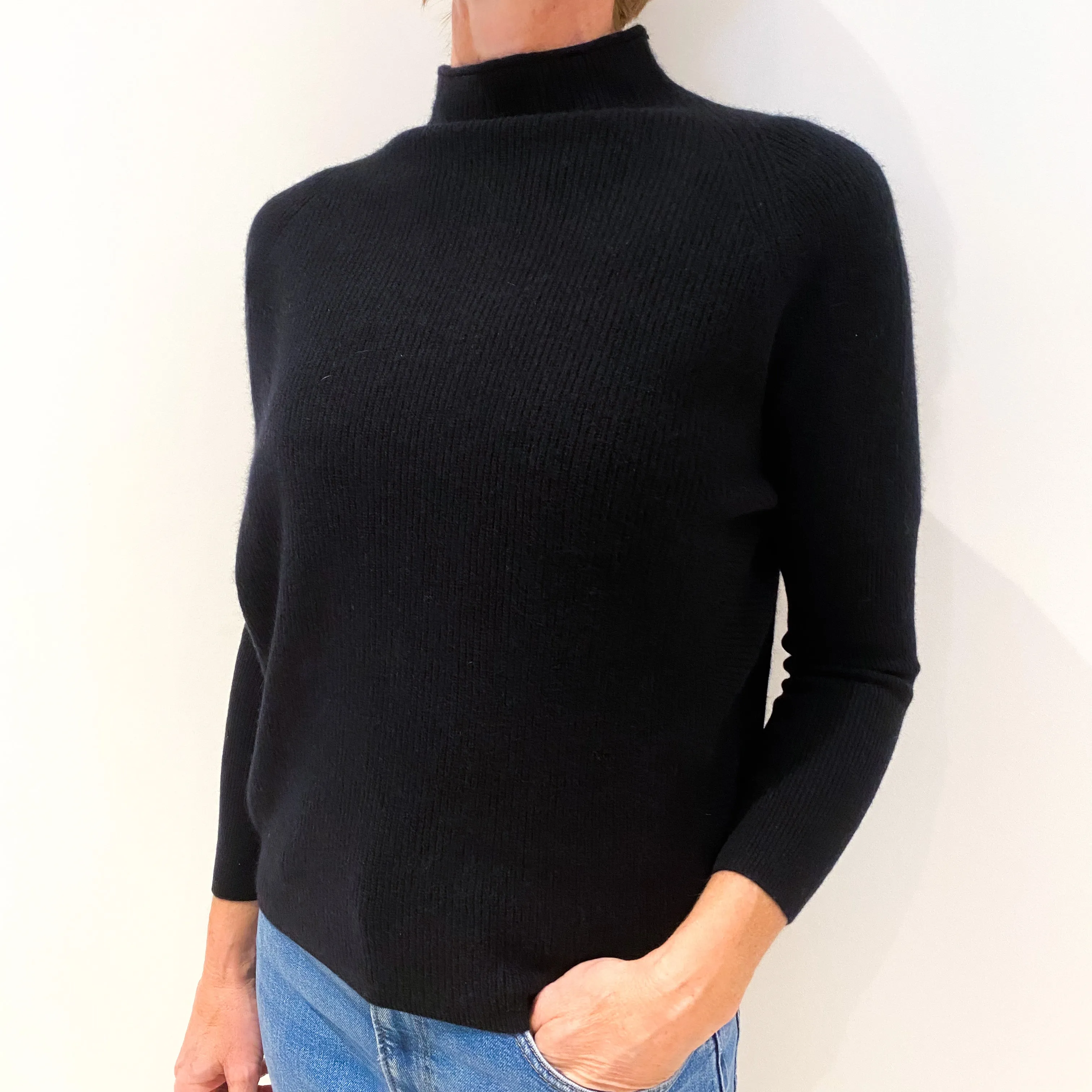 Black Slouchy Batwing Cashmere Turtle Neck Jumper Small