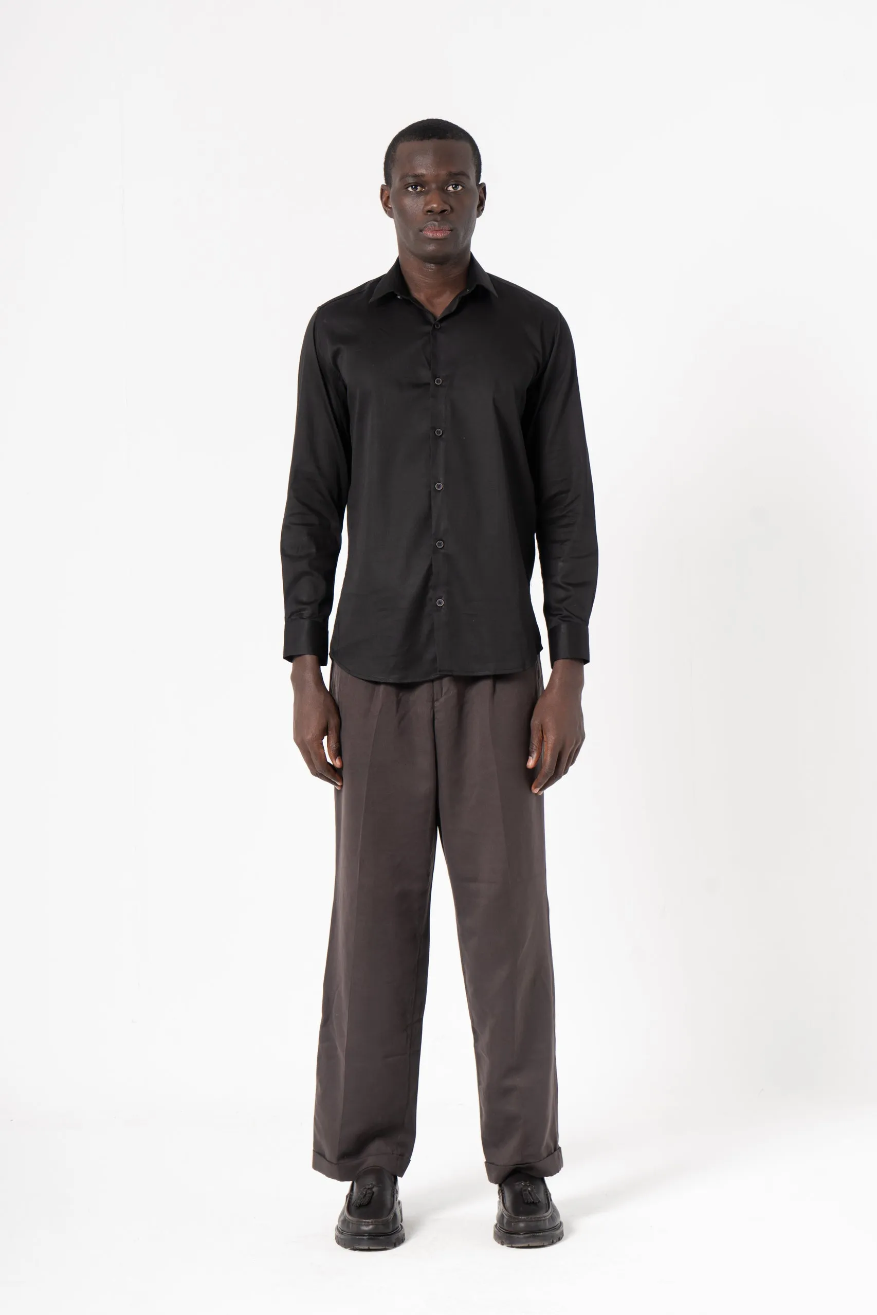 Black Solid Print Full Sleeve Shirt
