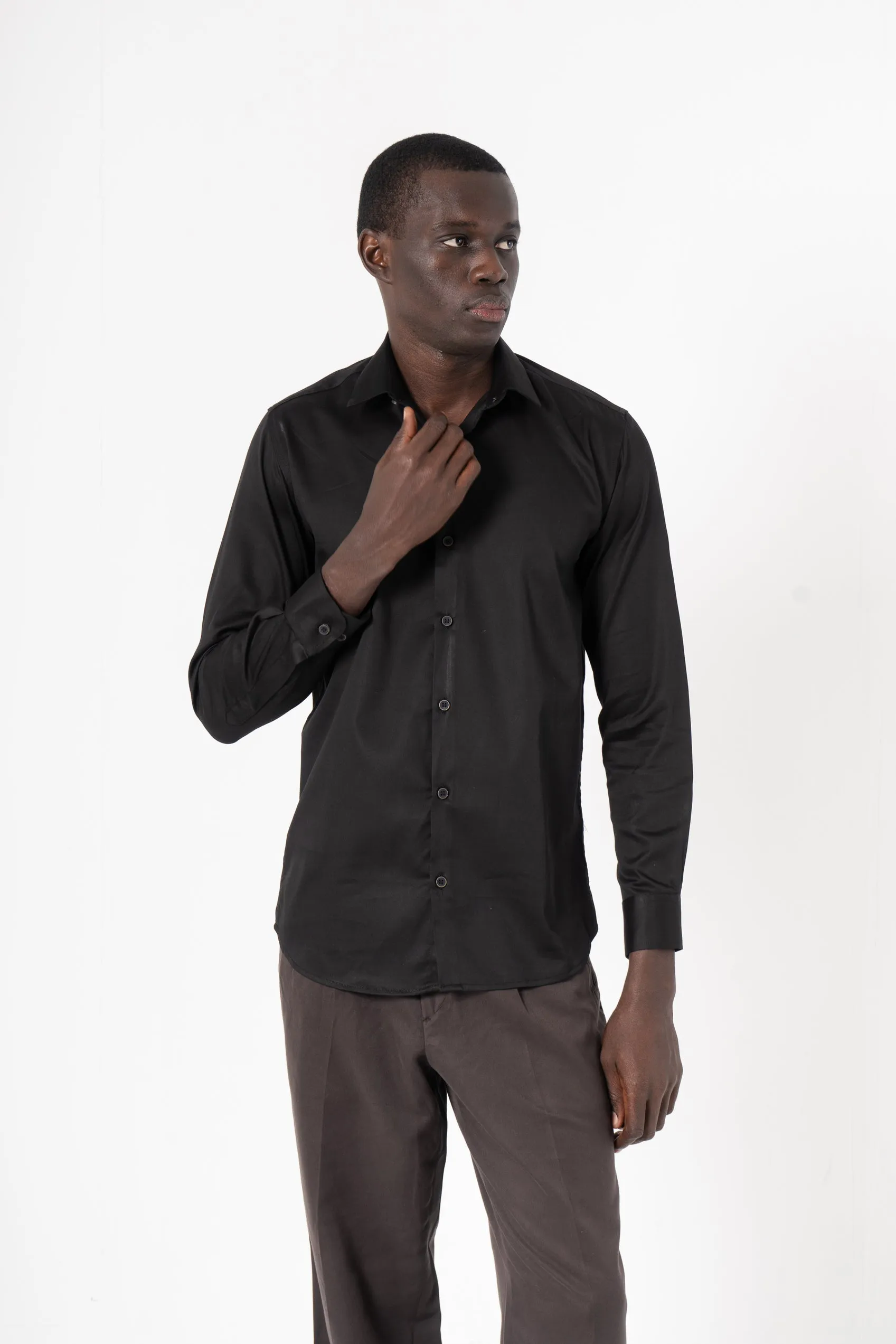 Black Solid Print Full Sleeve Shirt