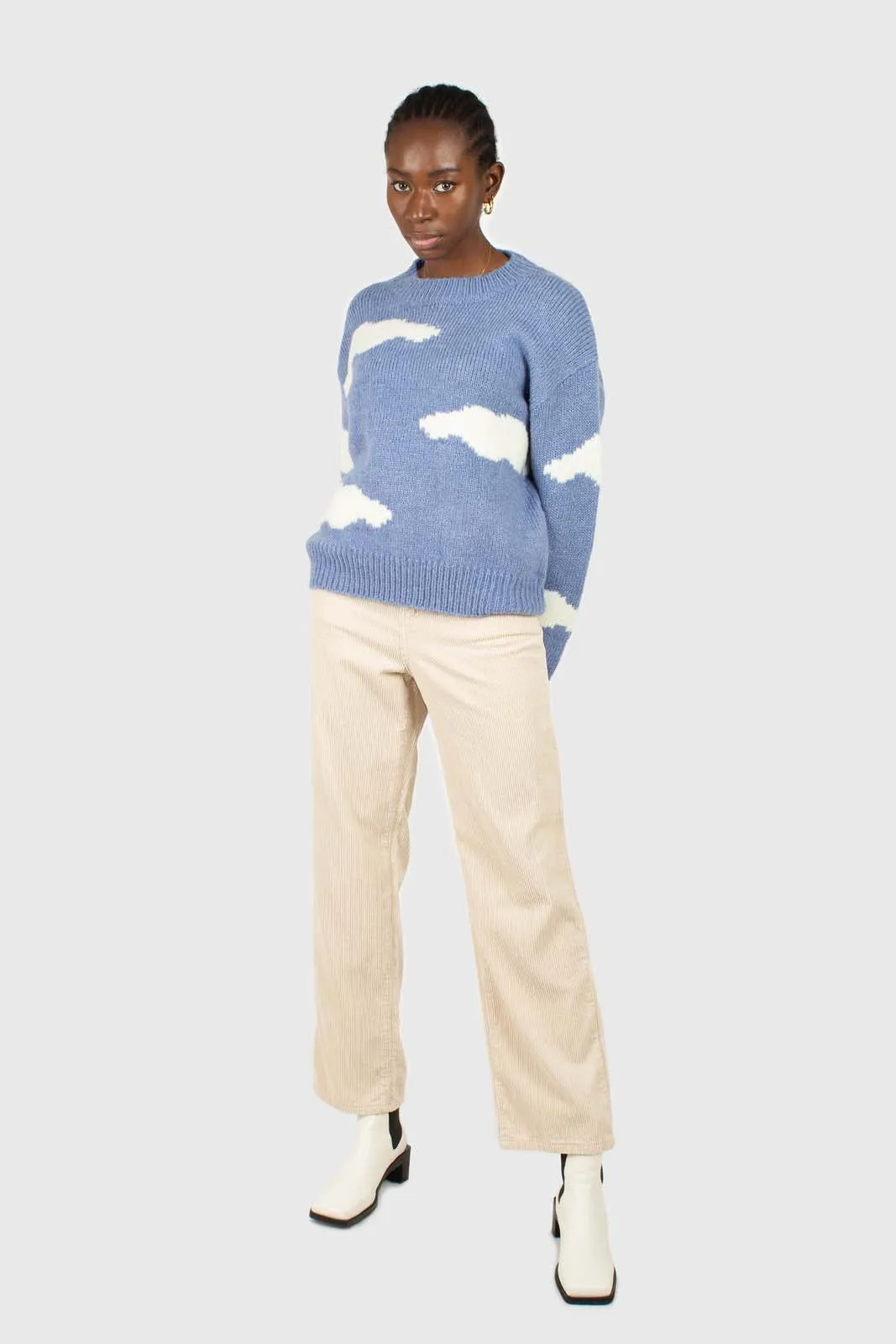 Blue and white intarsia cloud wool blend jumper