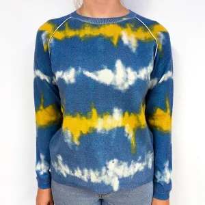 Blue Yellow Tie Dye Cashmere Crew Neck Jumper Small