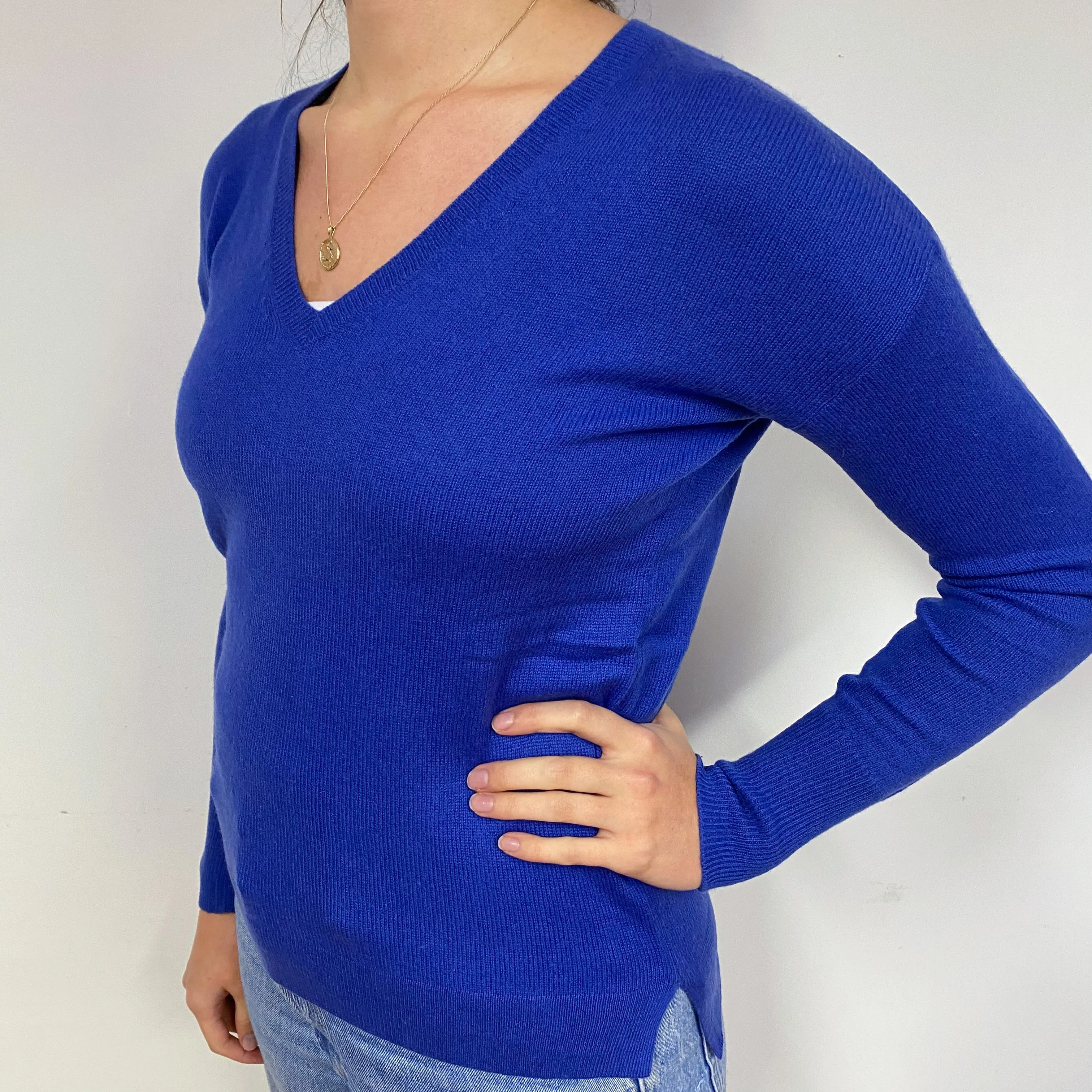 Bluebell Purple Cashmere V-Neck Jumper Small
