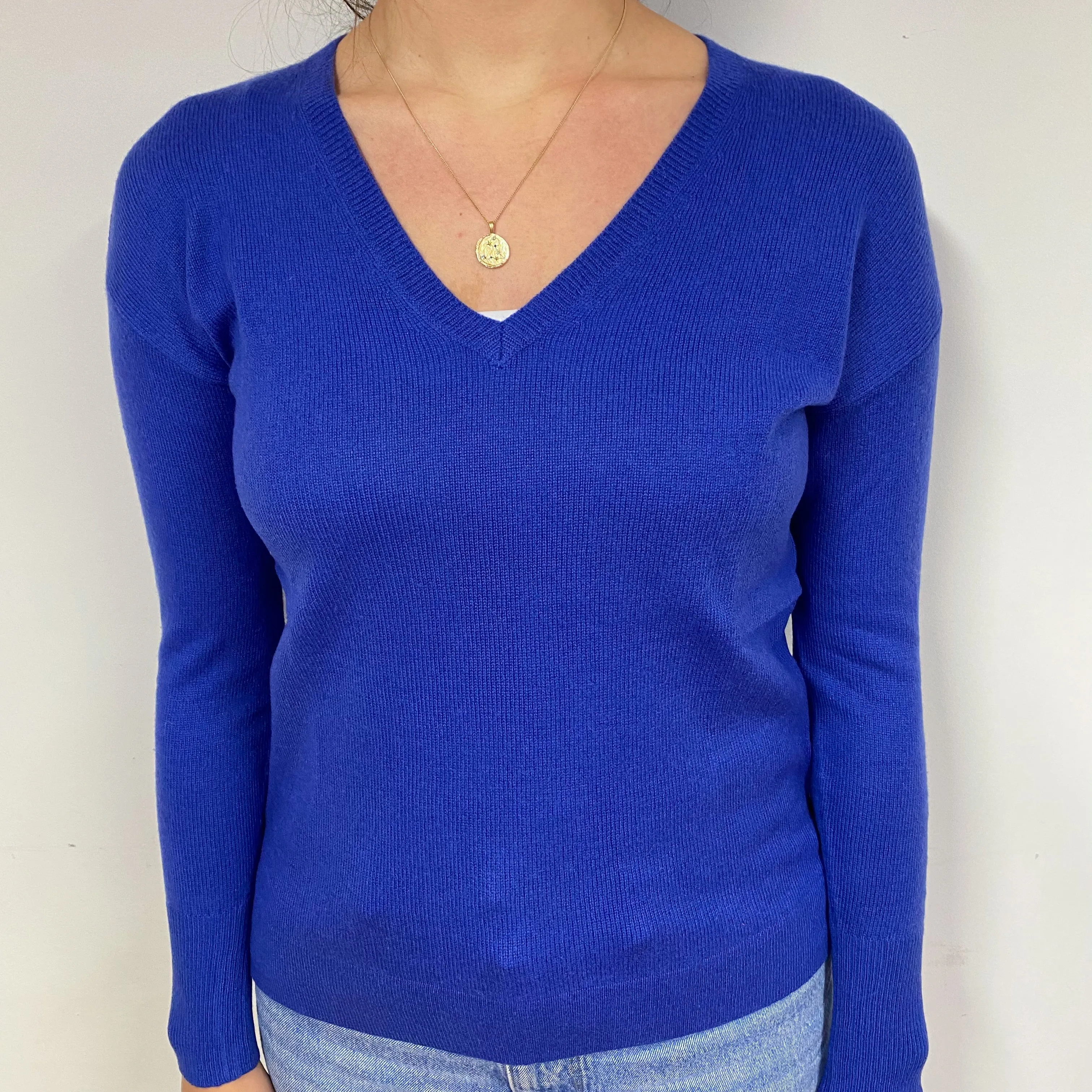Bluebell Purple Cashmere V-Neck Jumper Small