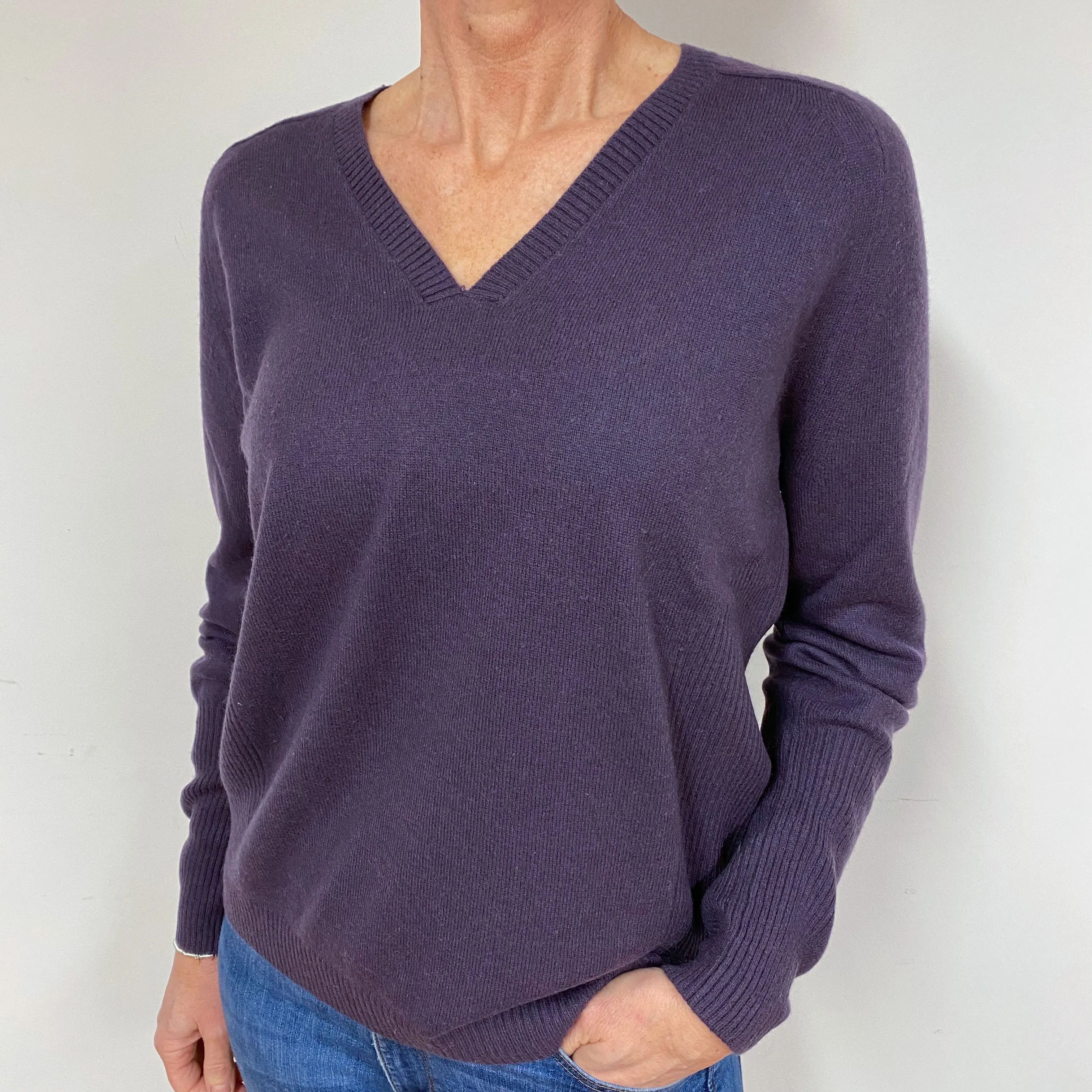 Blueberry Blue Cashmere Double V-Neck Jumper Medium