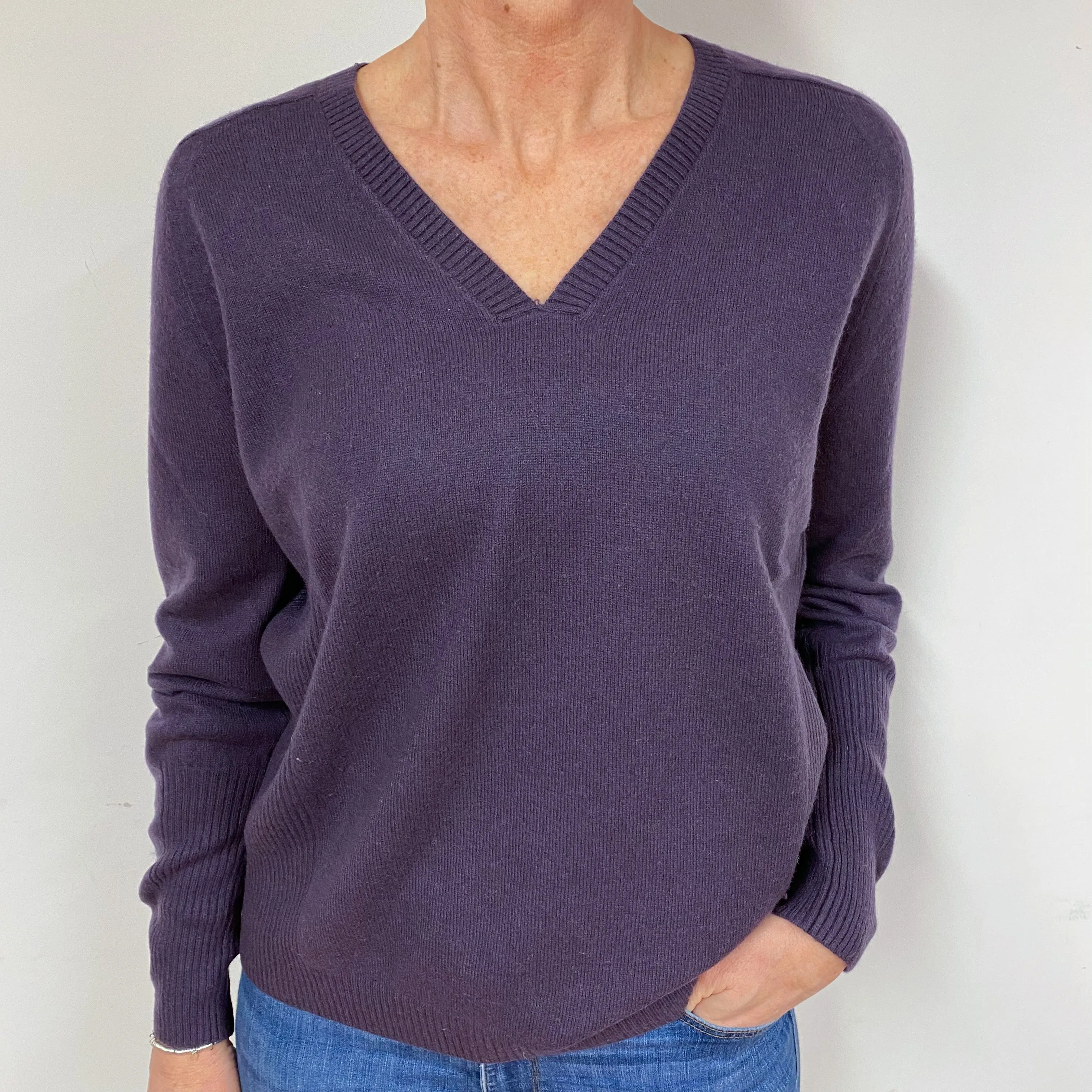 Blueberry Blue Cashmere Double V-Neck Jumper Medium