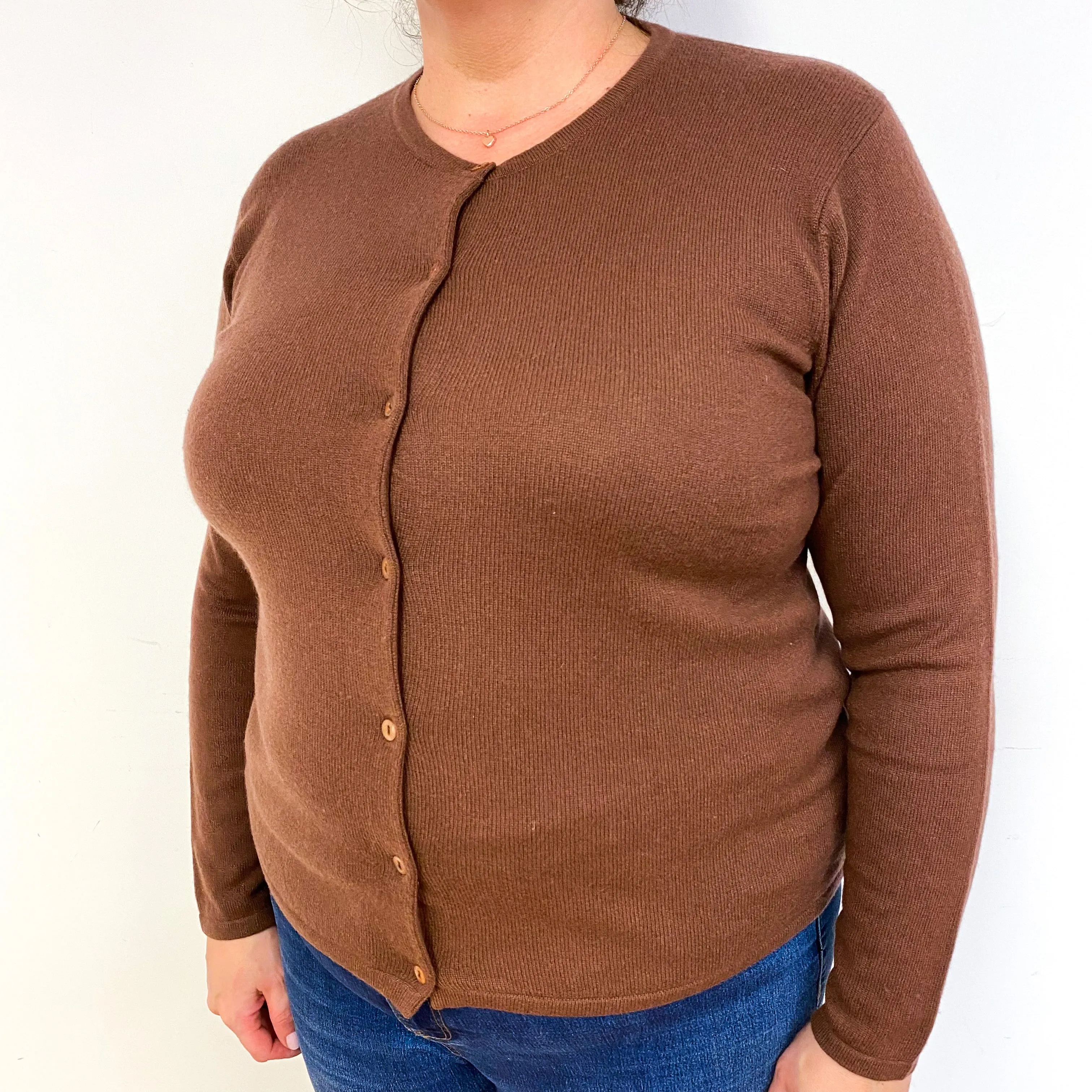 Blush Brown Cashmere Crew Neck Cardigan Extra Large