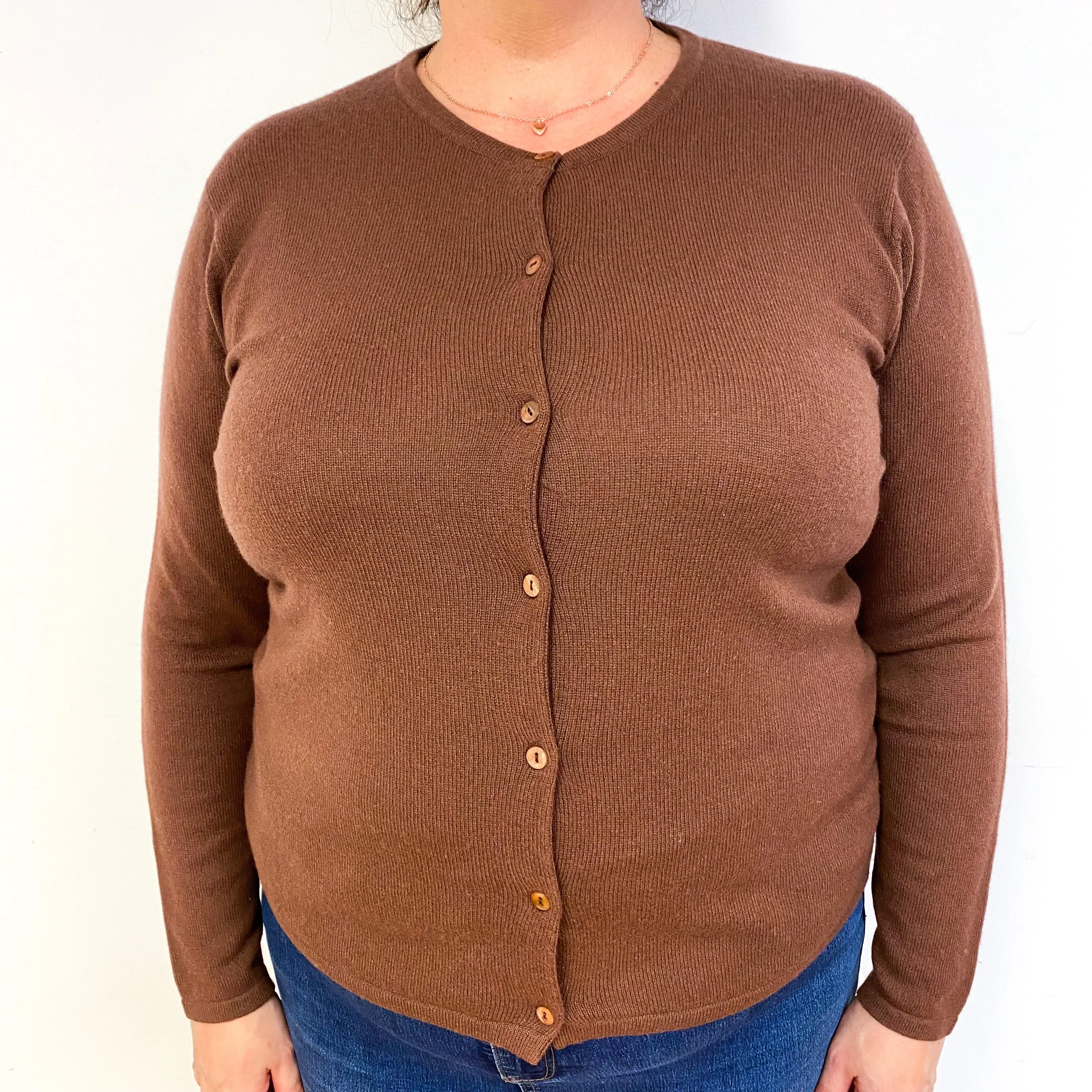 Blush Brown Cashmere Crew Neck Cardigan Extra Large