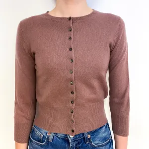 Blush Brown Cropped Cashmere Crew Neck Cardigan Extra Small