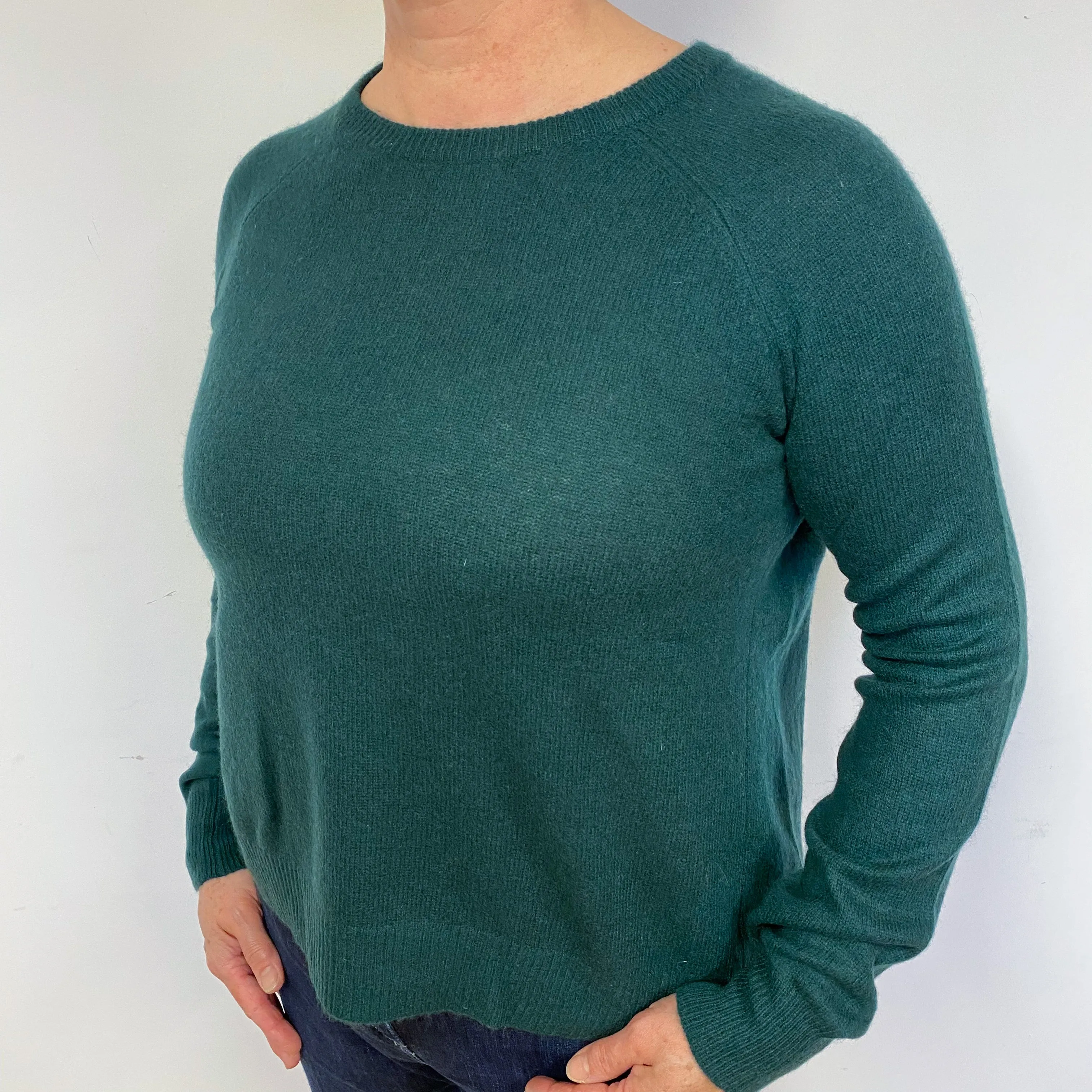 Bottle Green Cashmere Crew Neck Jumper Large