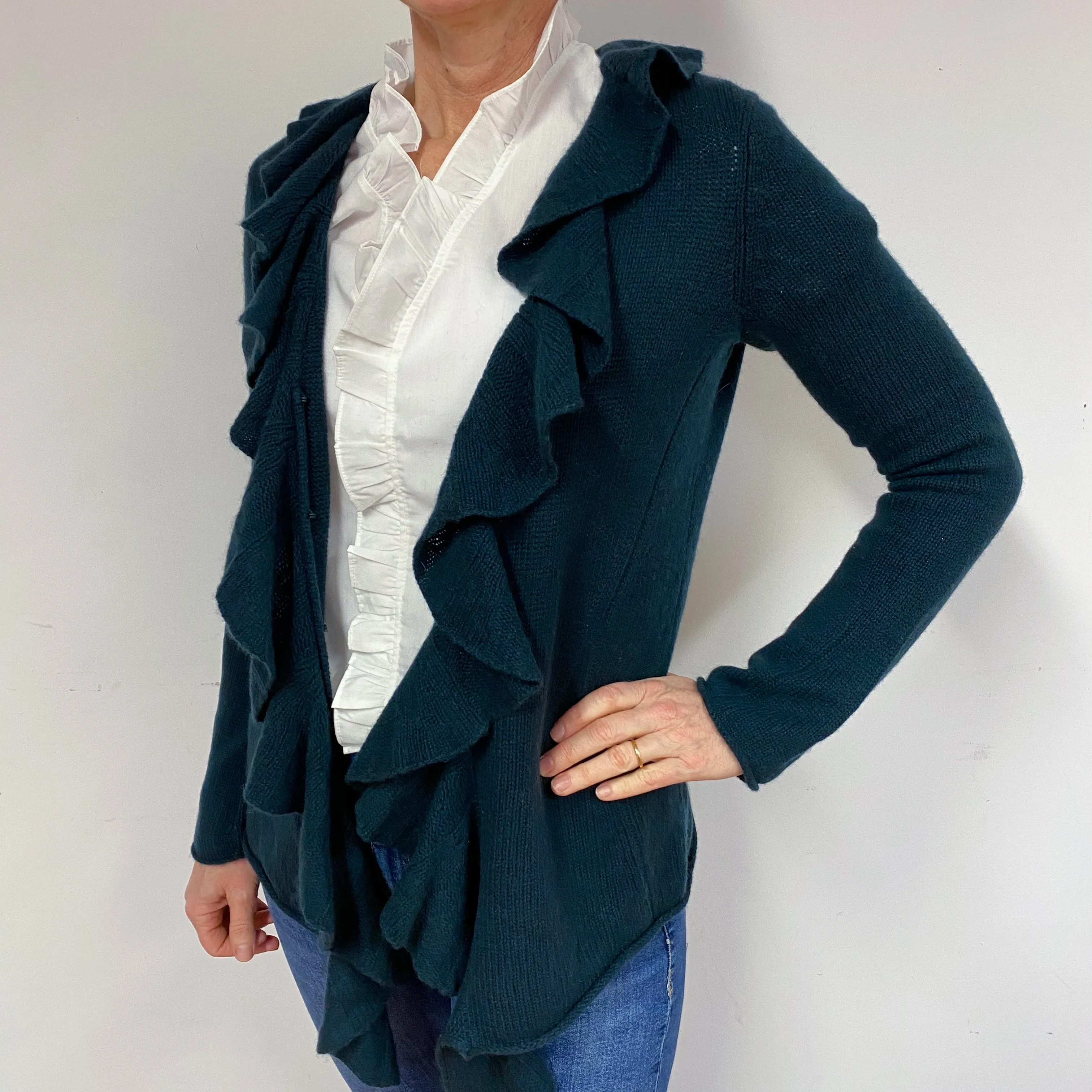 Bottle Green Edge to Edge Cashmere Cardigan Medium