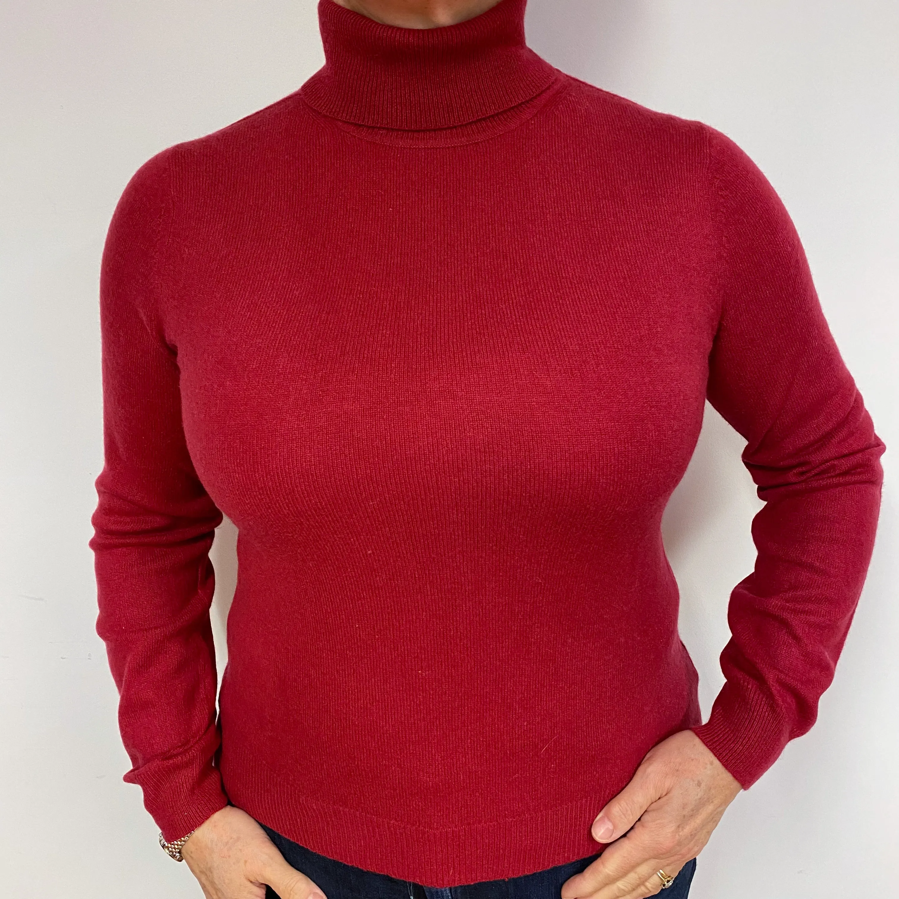 Brick Red Cashmere Polo Neck Jumper Large