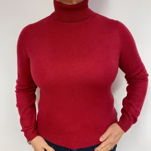 Brick Red Cashmere Polo Neck Jumper Large