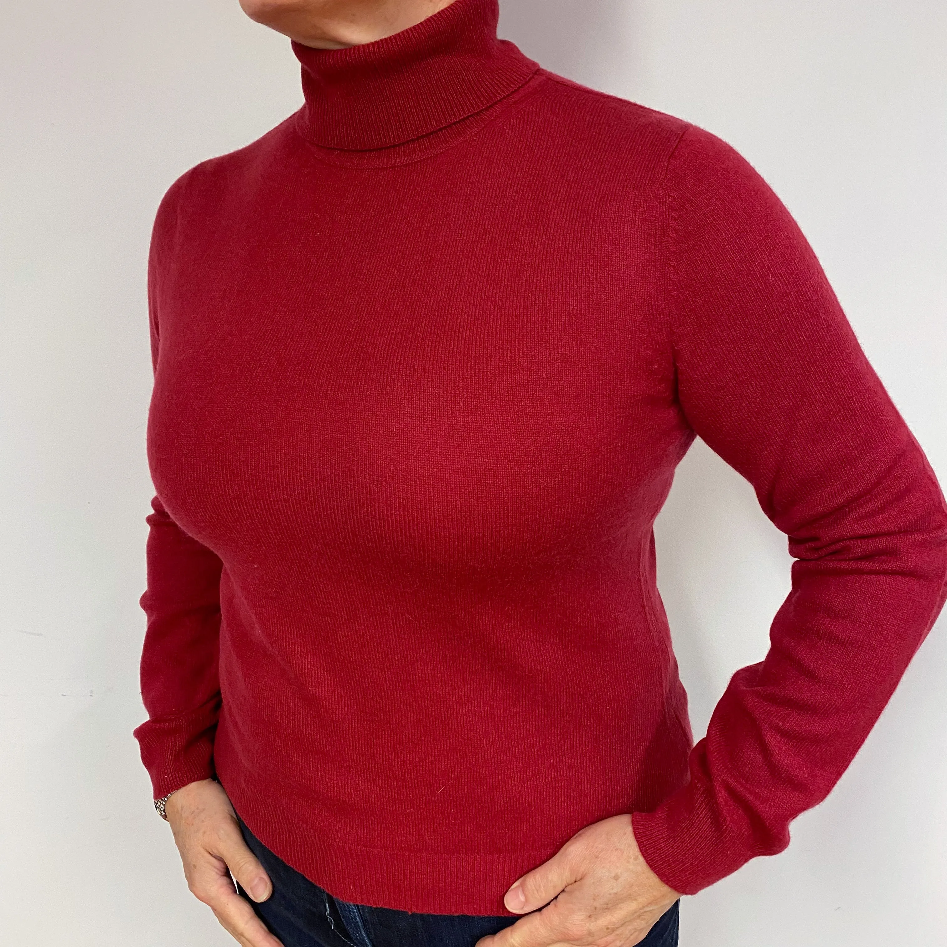 Brick Red Cashmere Polo Neck Jumper Large