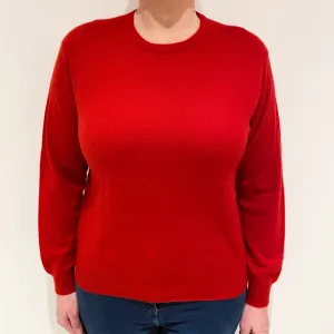 Bright Scarlet Red Cashmere Low Crew Neck Jumper Large