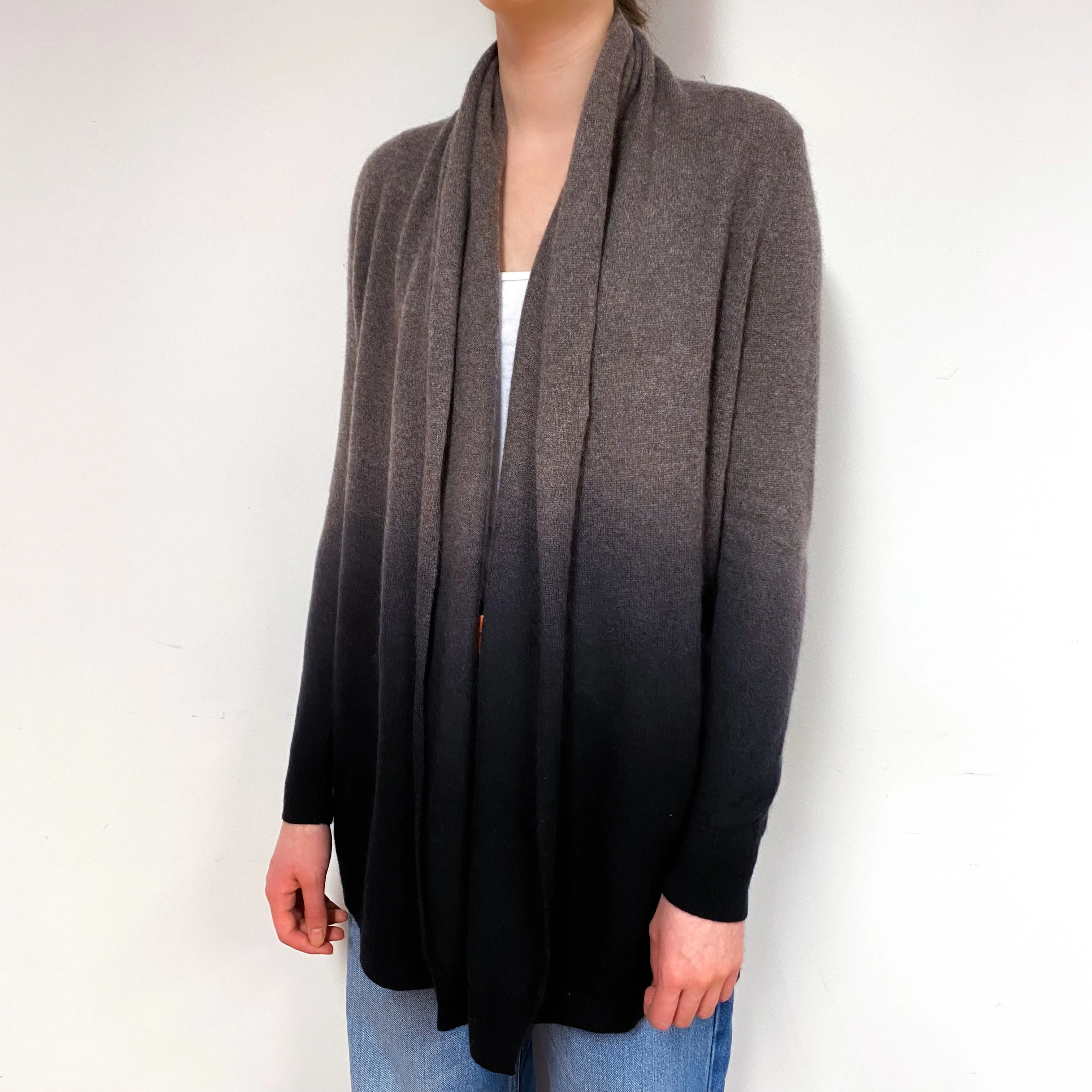 Brown Black Ombré Cashmere Edge to Edge Cardigan Extra Small