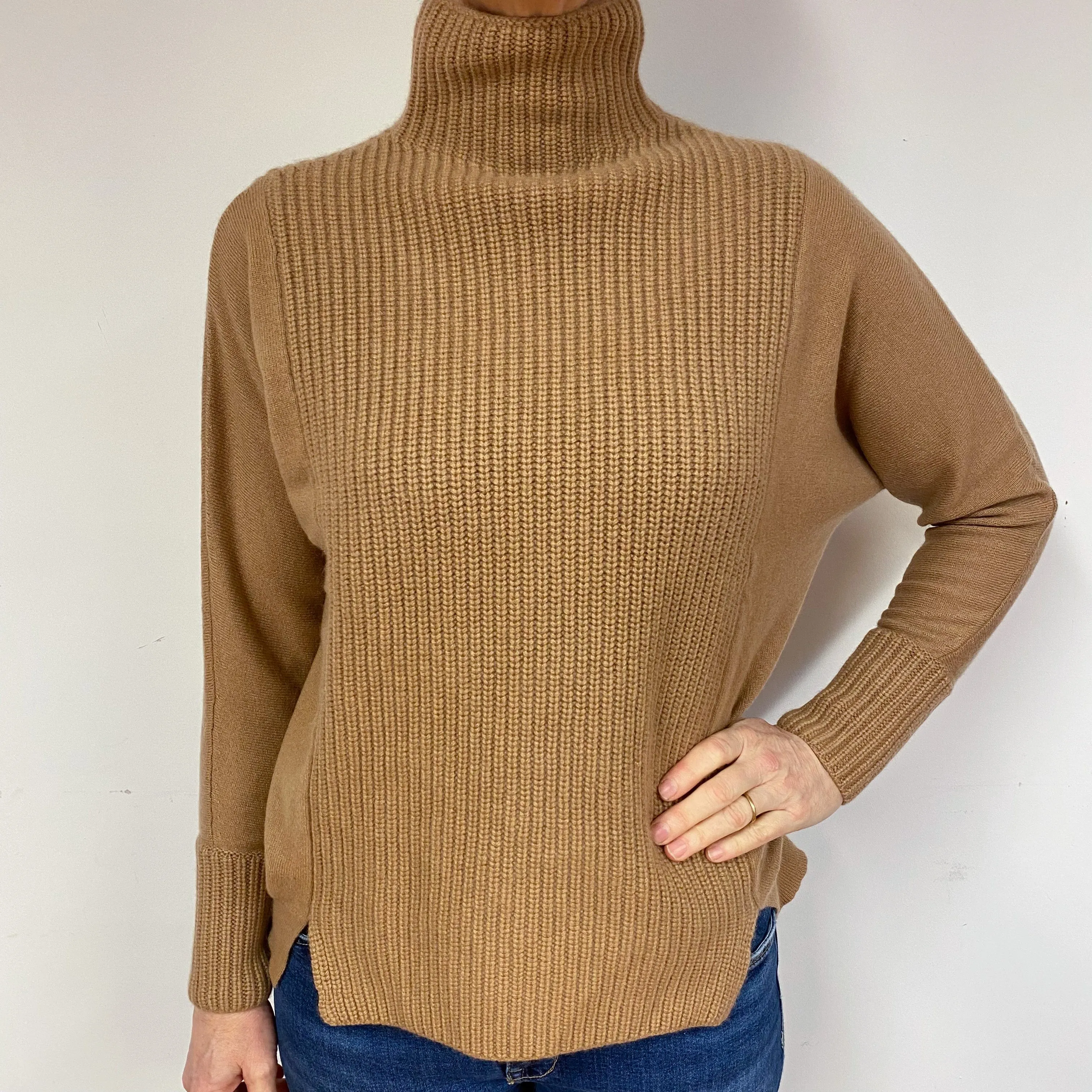 Brown Chunky Batwing Cashmere Turtle Neck Jumper Medium