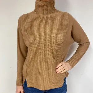Brown Chunky Batwing Cashmere Turtle Neck Jumper Medium