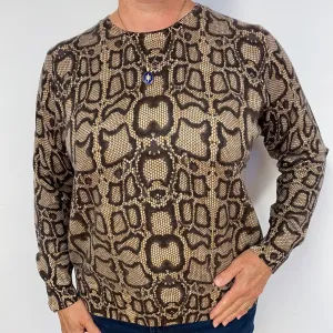 Brown Snake Print Cashmere Crew Neck Jumper