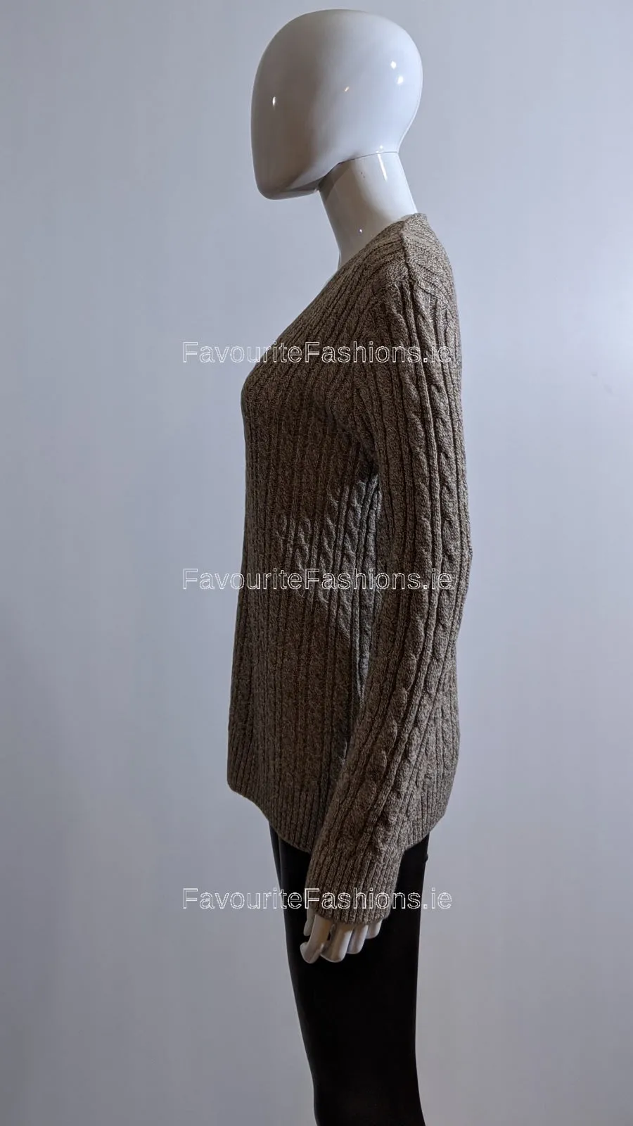 Brown V-Neck Cable Knit Jumper