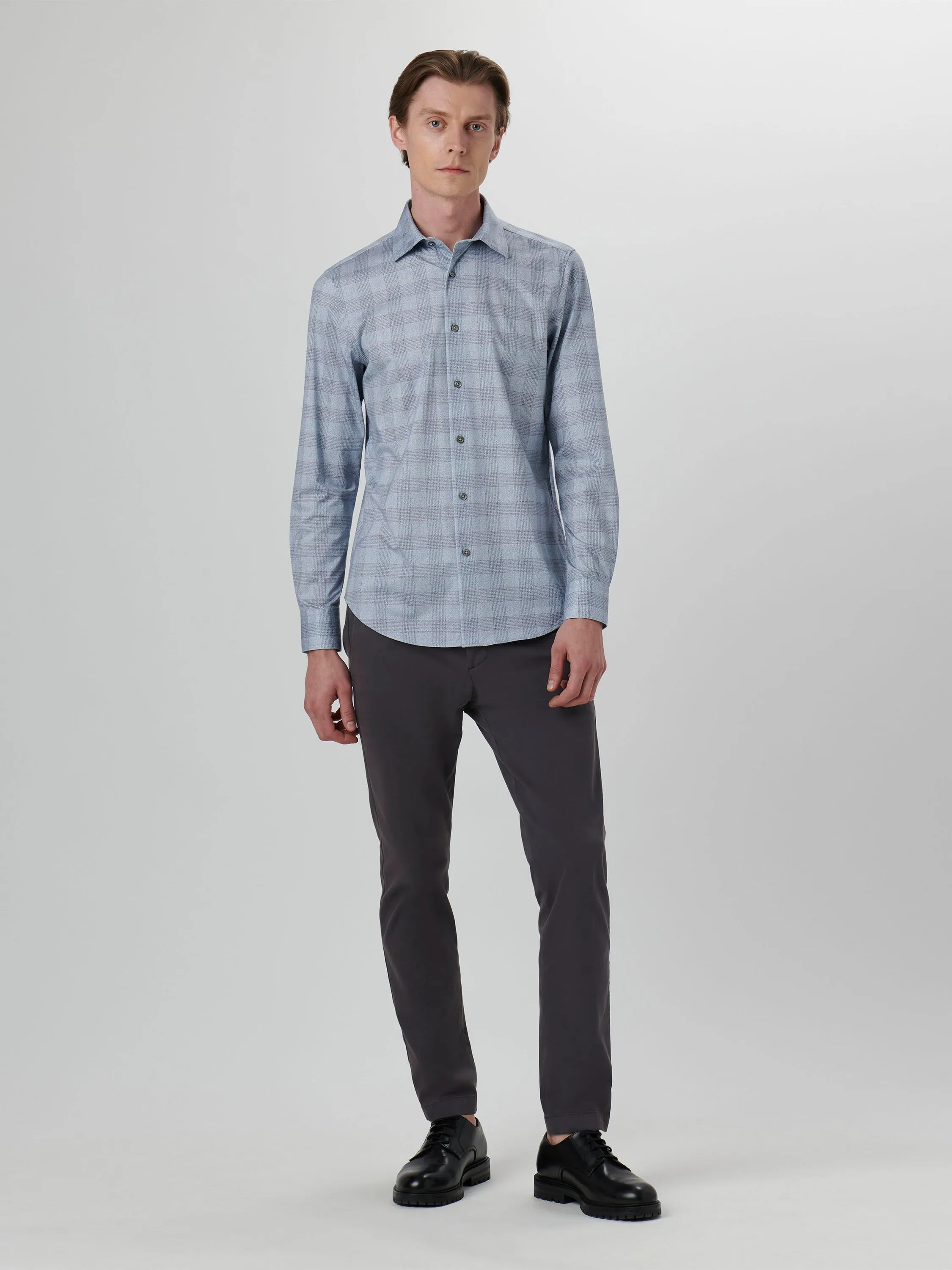 Bugatchi Air Blue Glen Plaid 6 Way Stretch Long Sleeve
