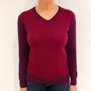 Burgundy and Plum Purple Cashmere V Neck Jumper Medium