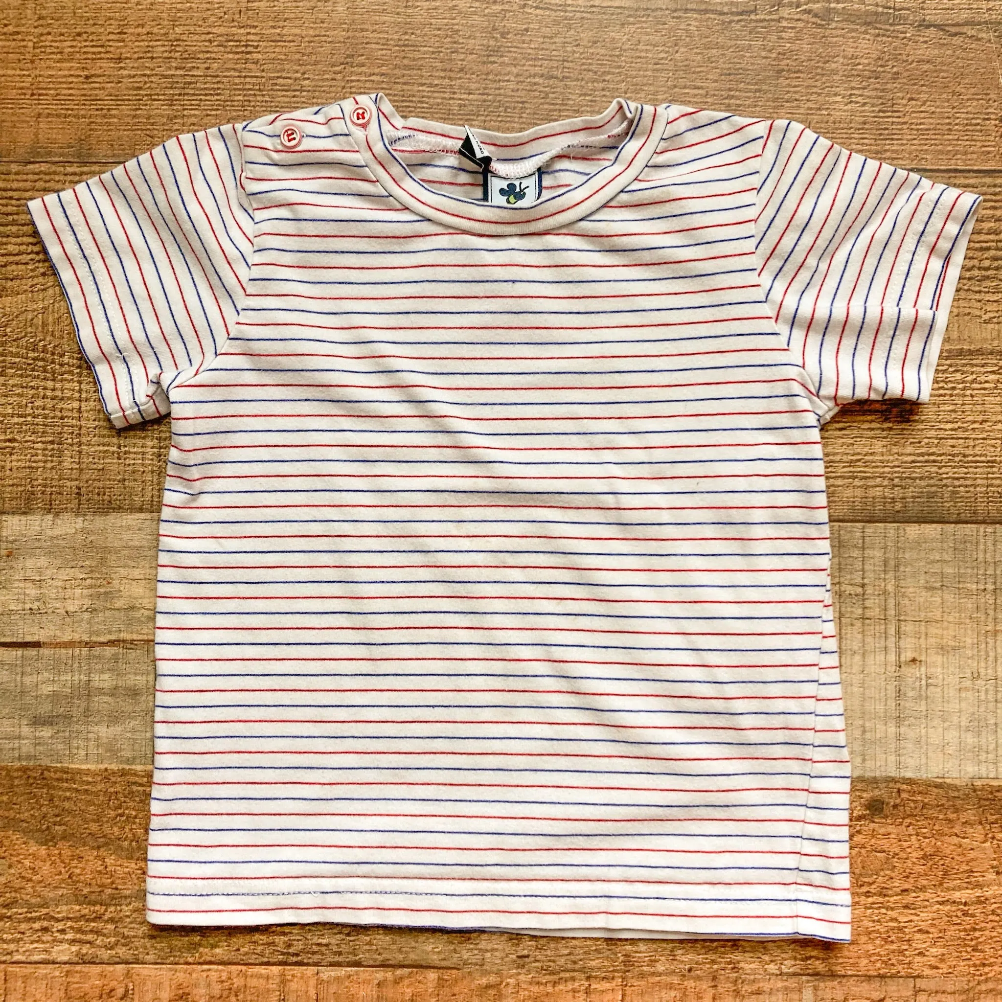 Busy Bees White/Red/Blue Striped Tee- Size 2 (see notes)