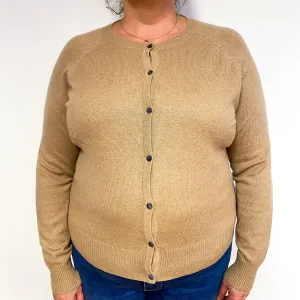Camel Brown Cashmere Crew Neck Cardigan Extra Large