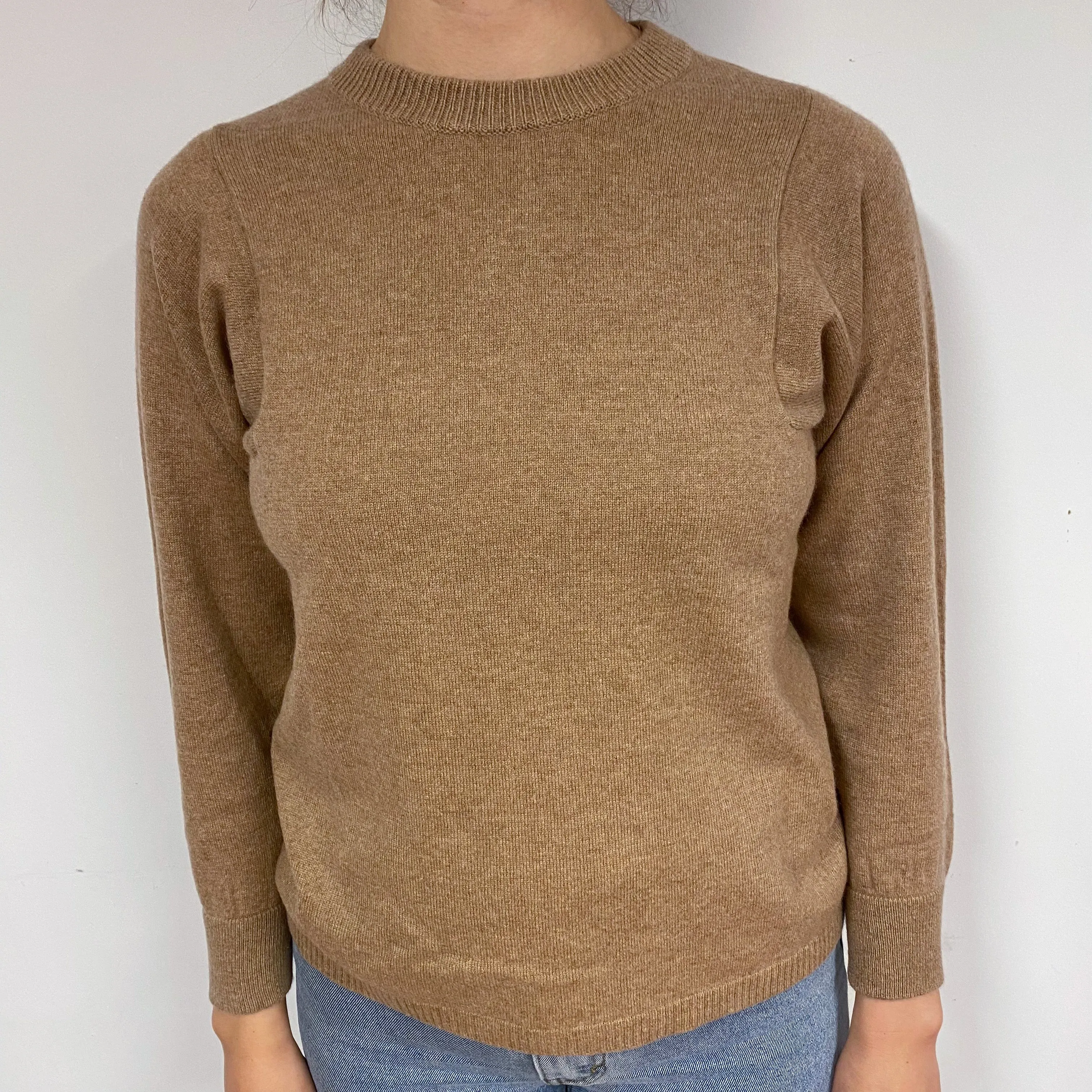 Camel Brown Cashmere Crew Neck Jumper Small