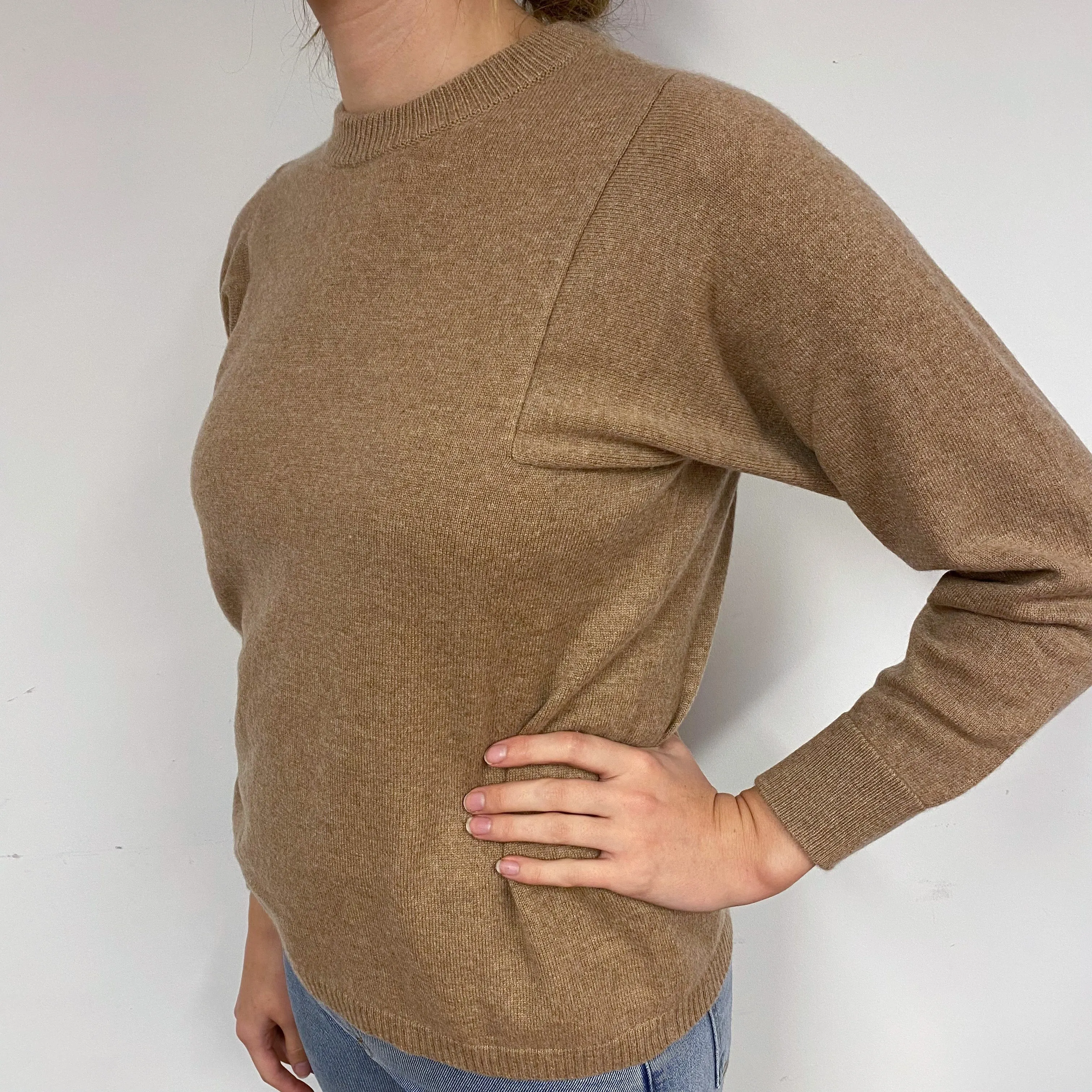 Camel Brown Cashmere Crew Neck Jumper Small