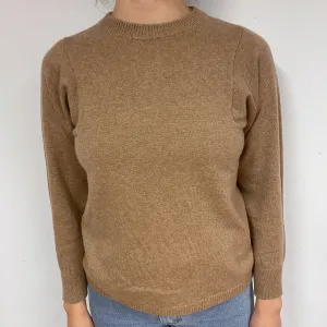 Camel Brown Cashmere Crew Neck Jumper Small